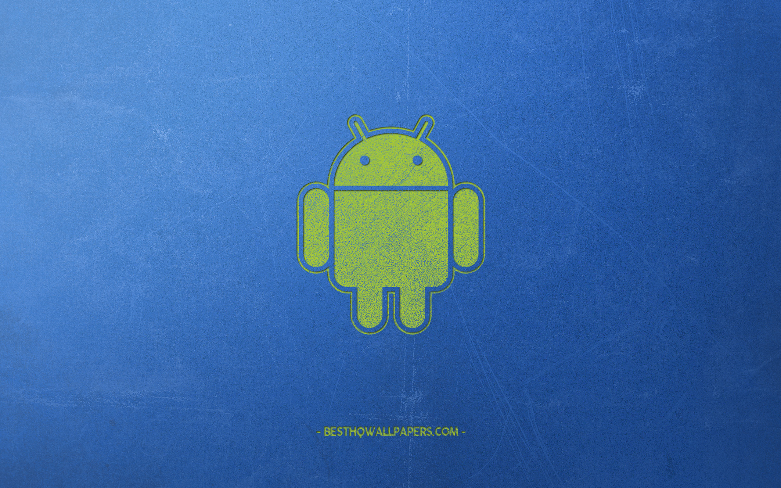 Download wallpaper Android, emblem, green robot, blue retro