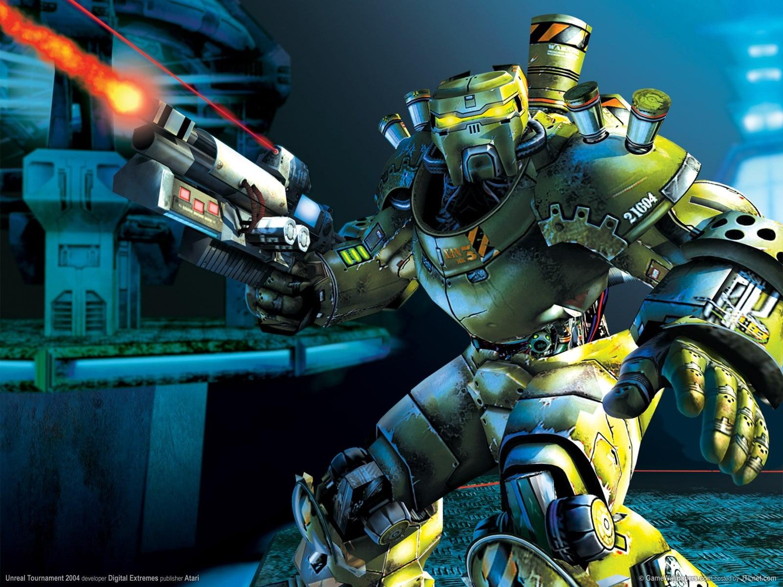 Yellow and green robot graphic art, Unreal Tournament Unreal