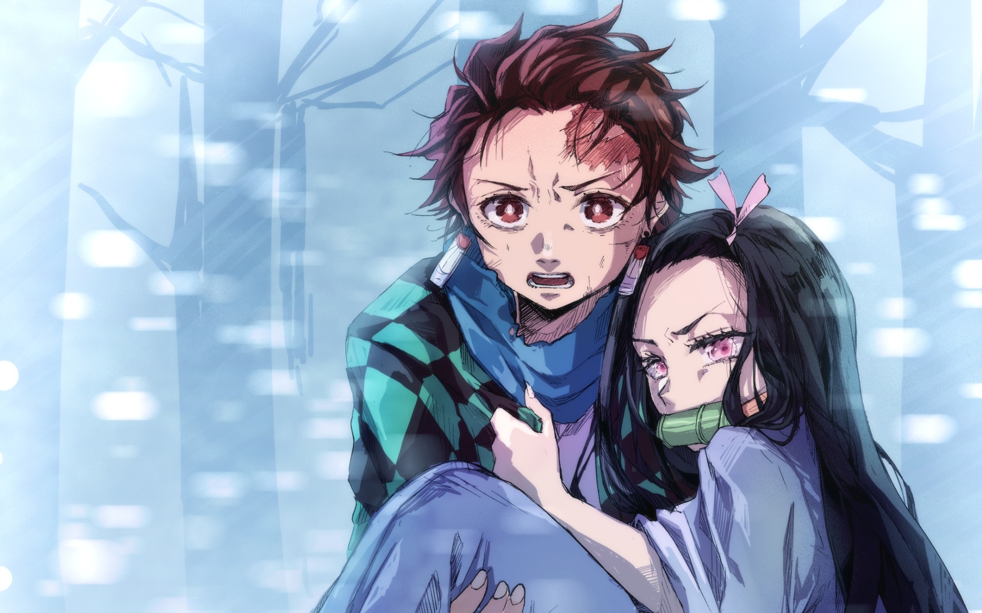 Wallpaper of Anime, Demon Slayer, Nezuko Kamado, Tanjirou