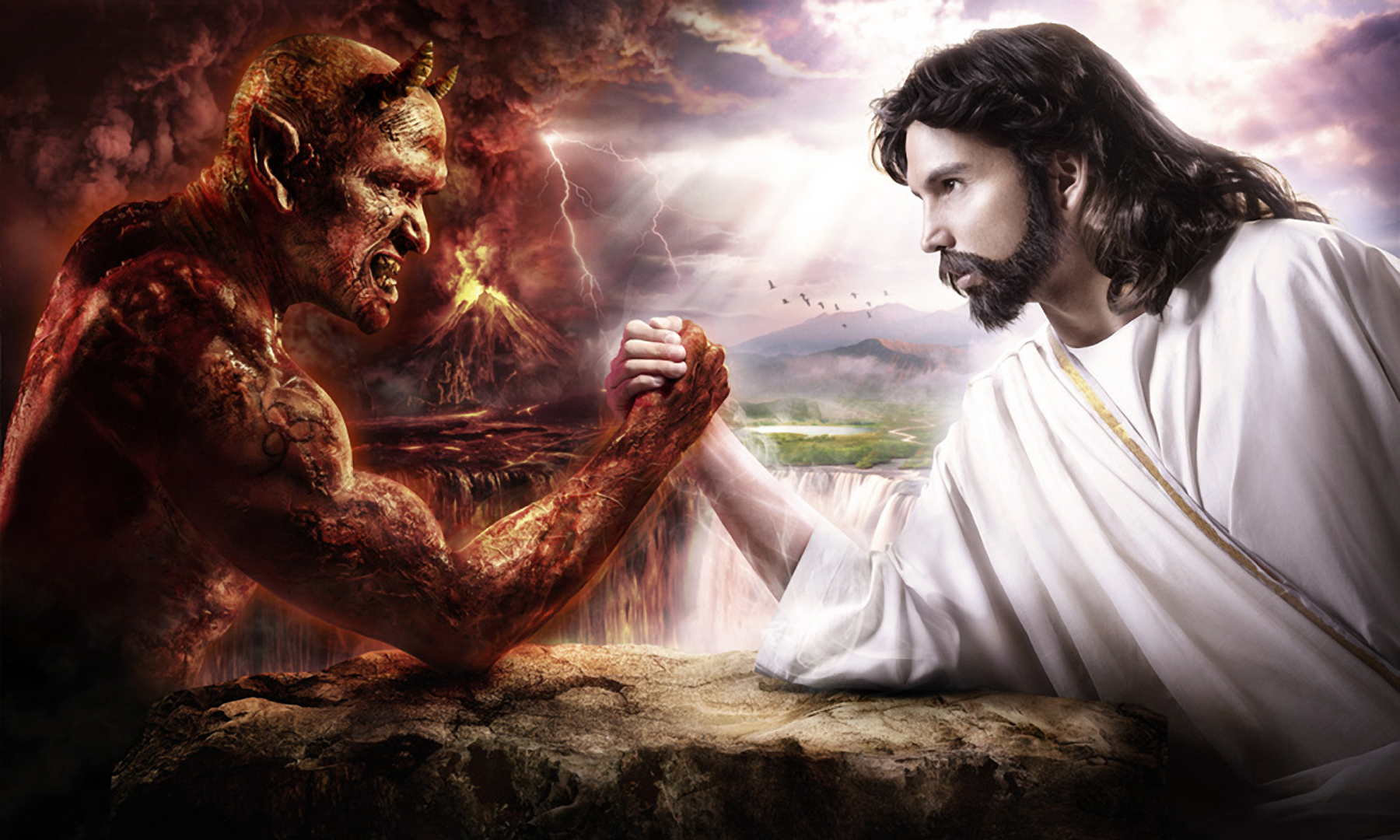 Jesus Vs Satan Arm Wrestling Wallpaperx1080