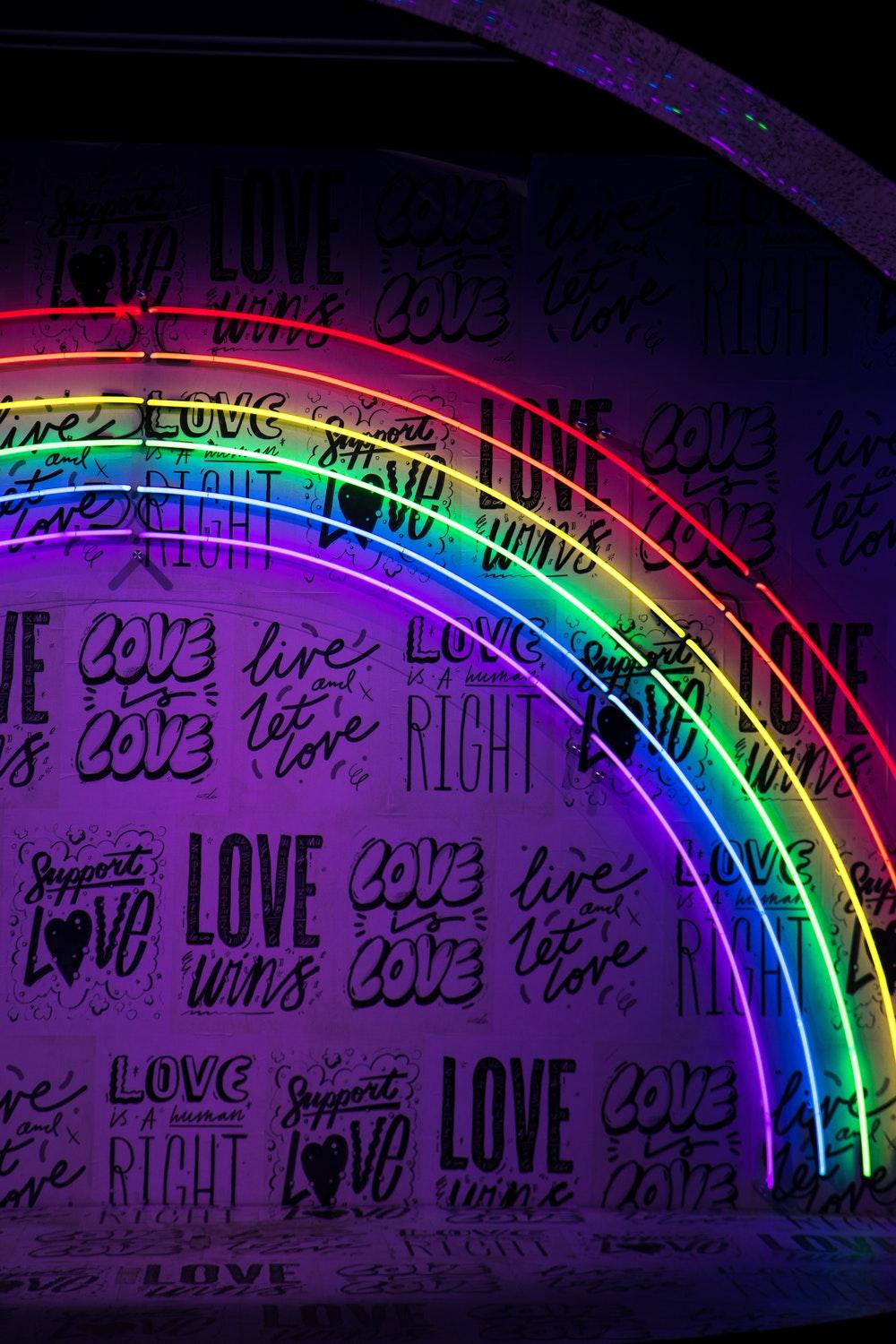 Neon, rainbow, love and pride. HD photo