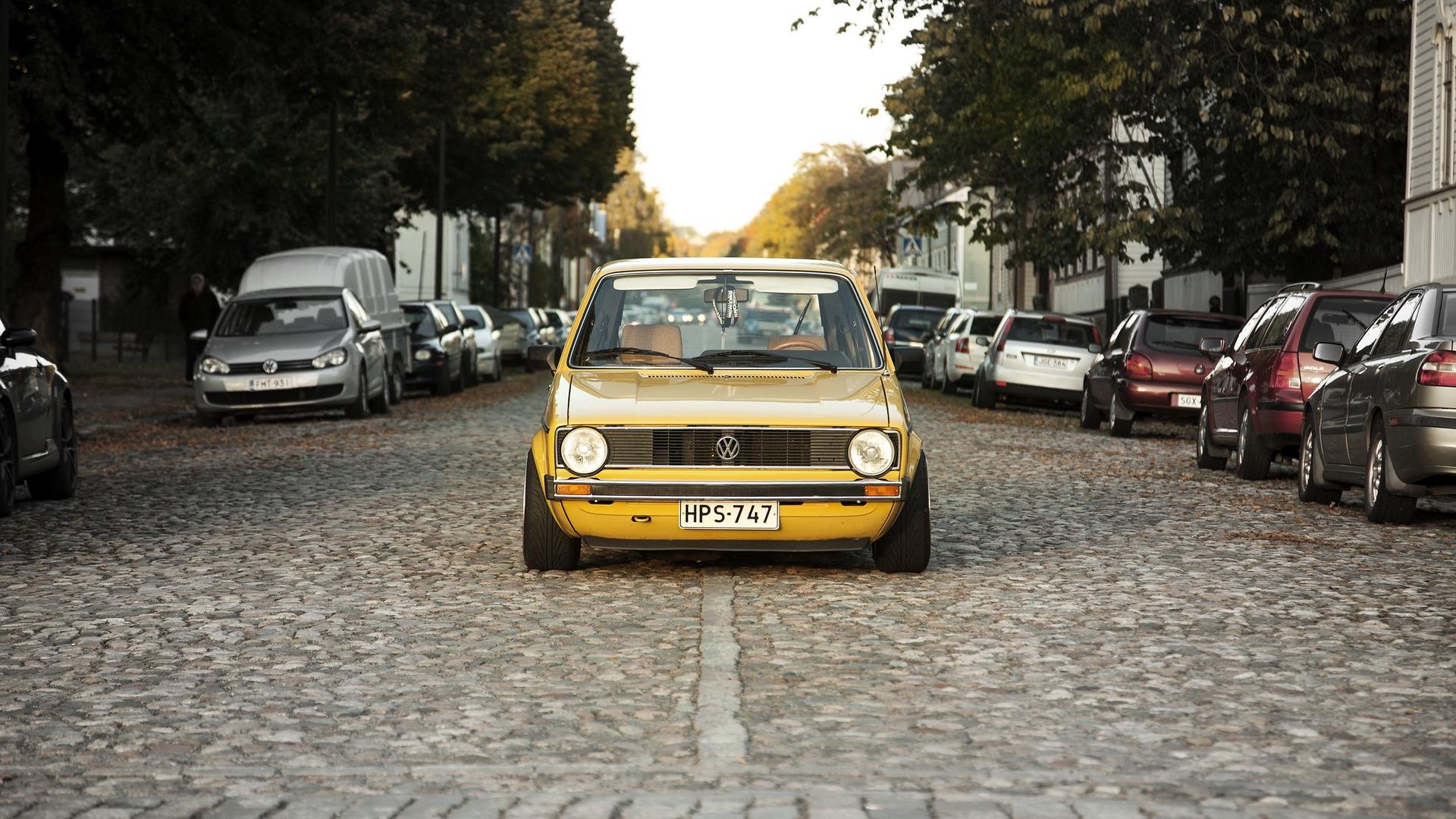 Download wallpaper 1920x1080 volkswagen, golf, mk1, yellow, front