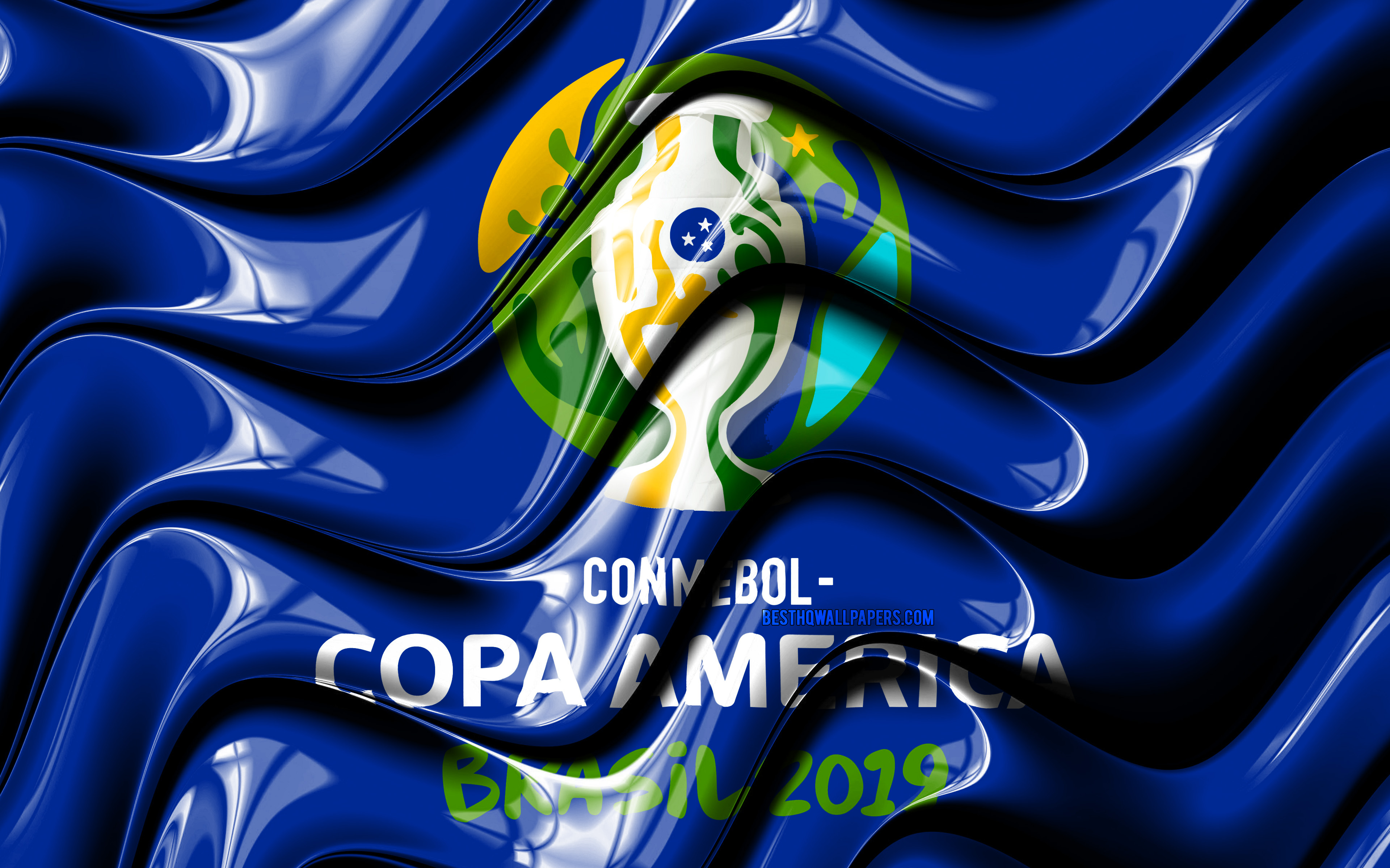 Download wallpaper 4k, 2019 Copa America, blue flag, Conmebol