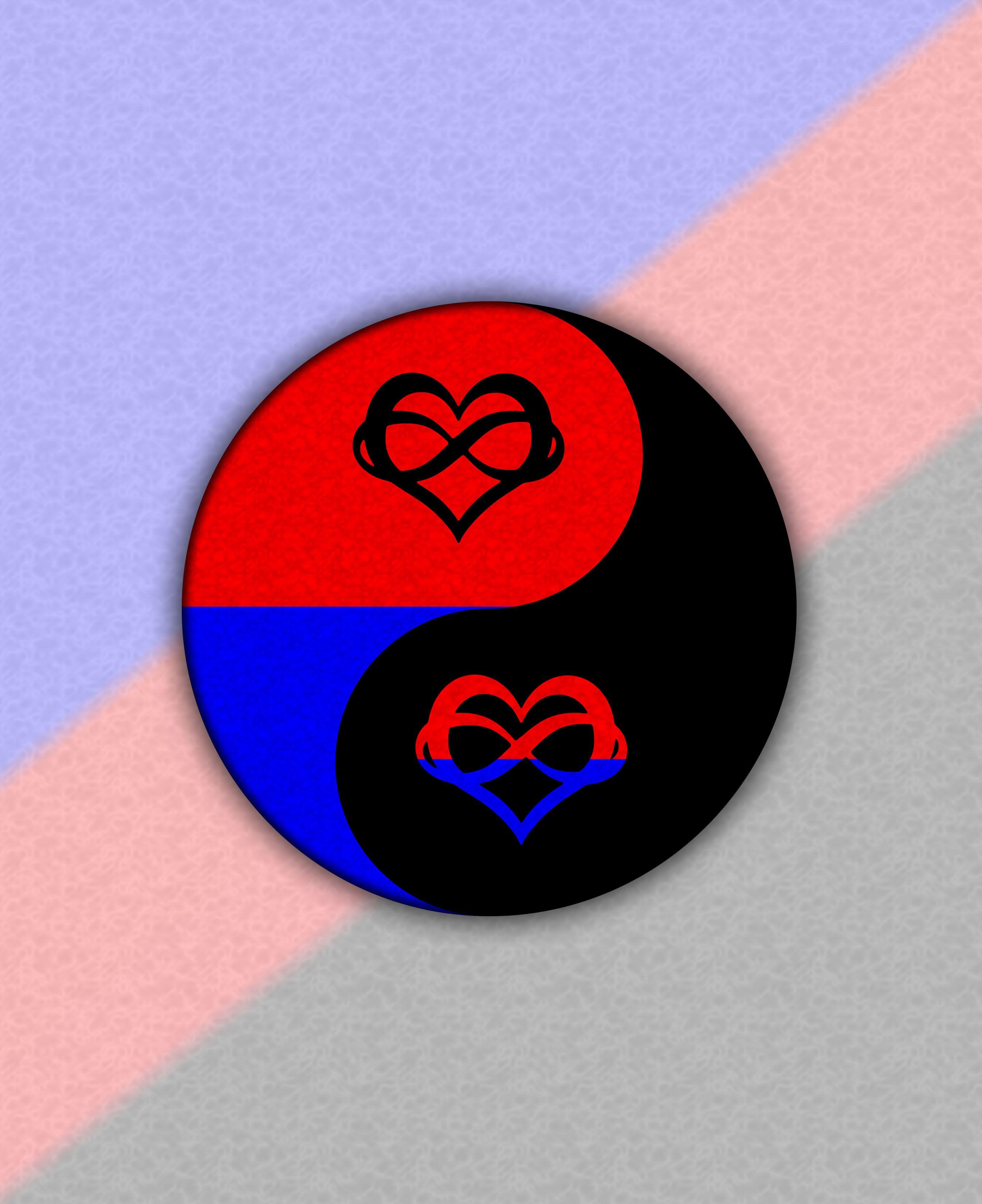 Polyamorous pride Yin and Yang with infinity heart symbols. Blue