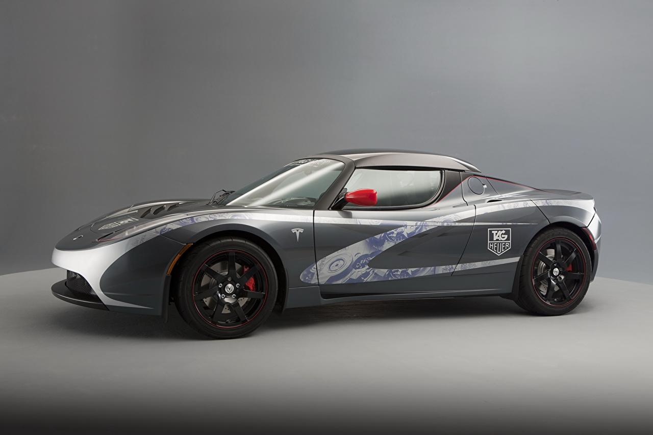 Wallpaper Tesla Motors 2010 Roadster Grey Cars Side