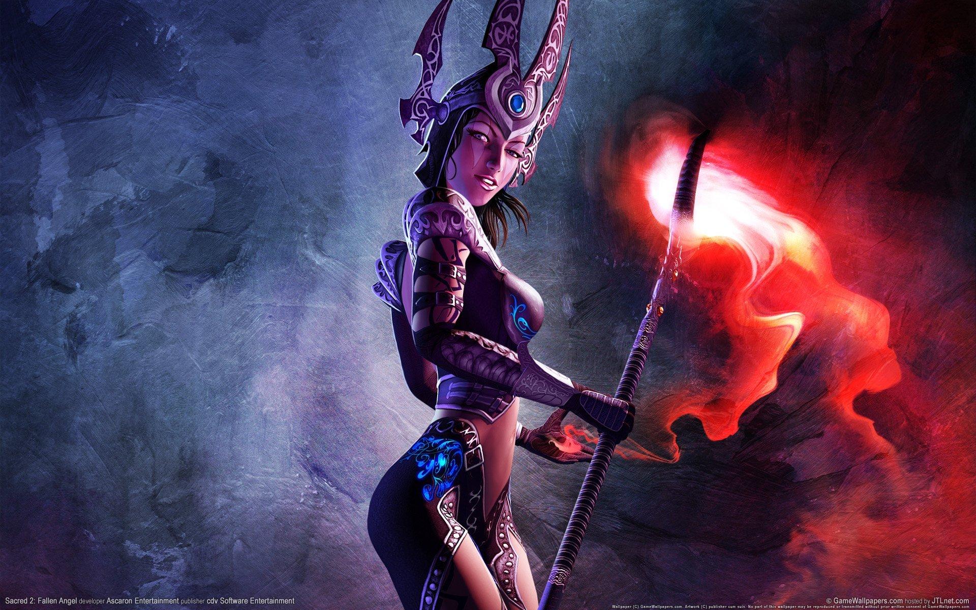 sacred 2 fallen angel magician staff glow armour girl HD wallpaper