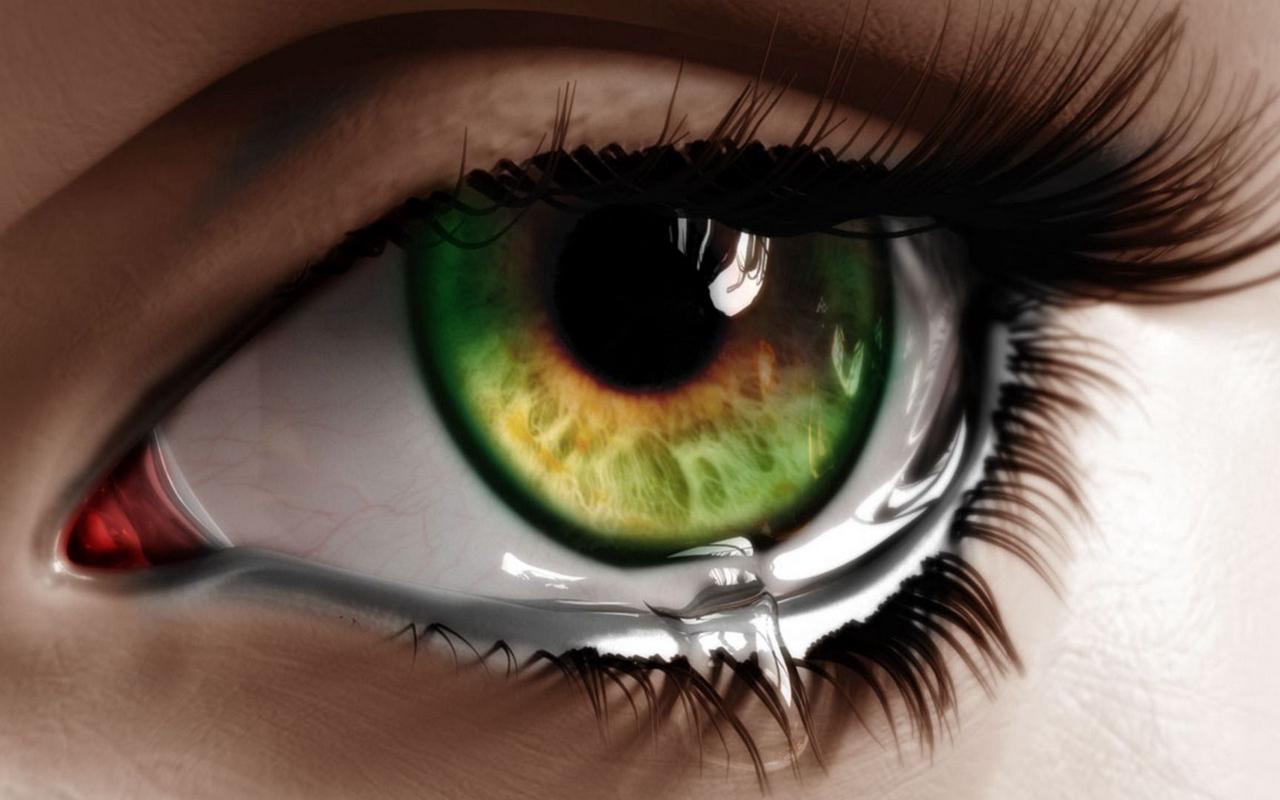 Download wallpaper 1280x800 eye, tear, macro, green, eyelashes