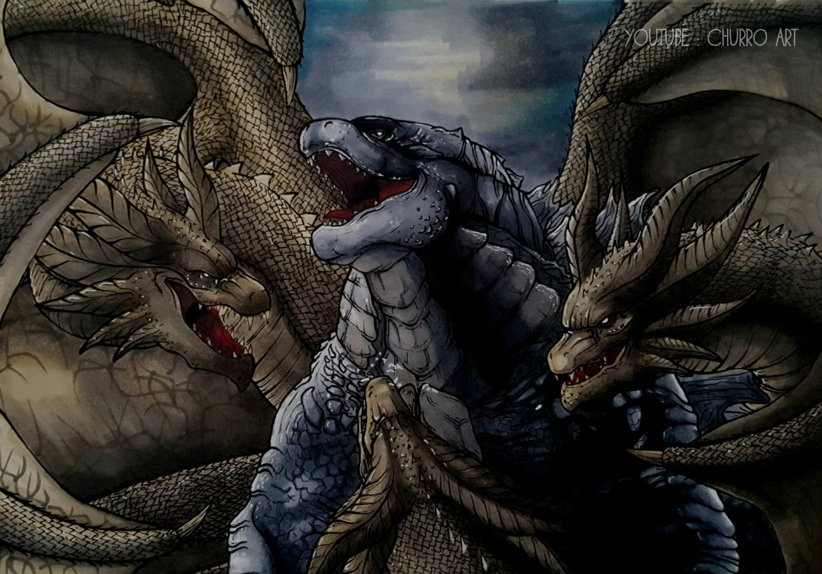Godzilla Vs King Ghidorah Drawing