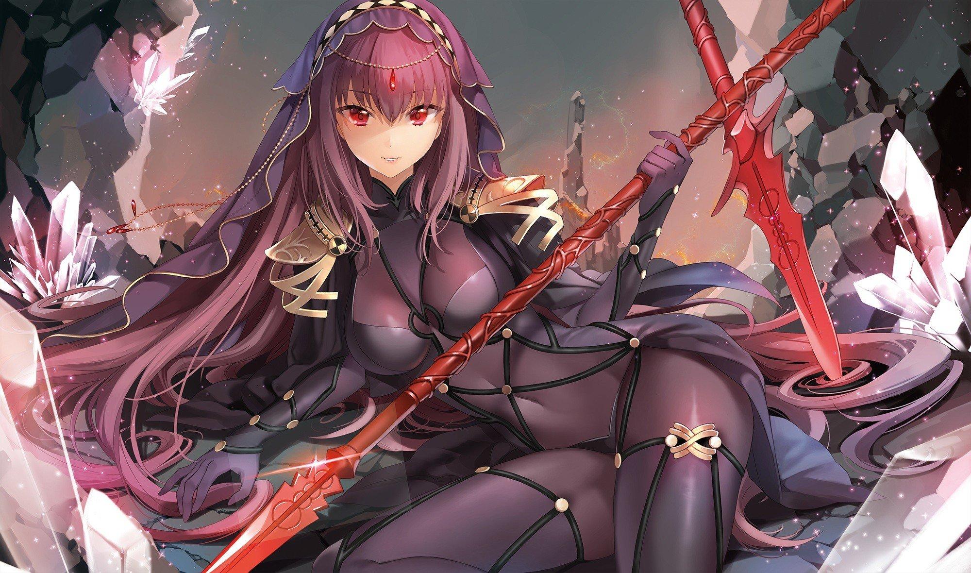 long hair, Red eyes, Anime, Anime girls, Fate Grand Order, Scathach