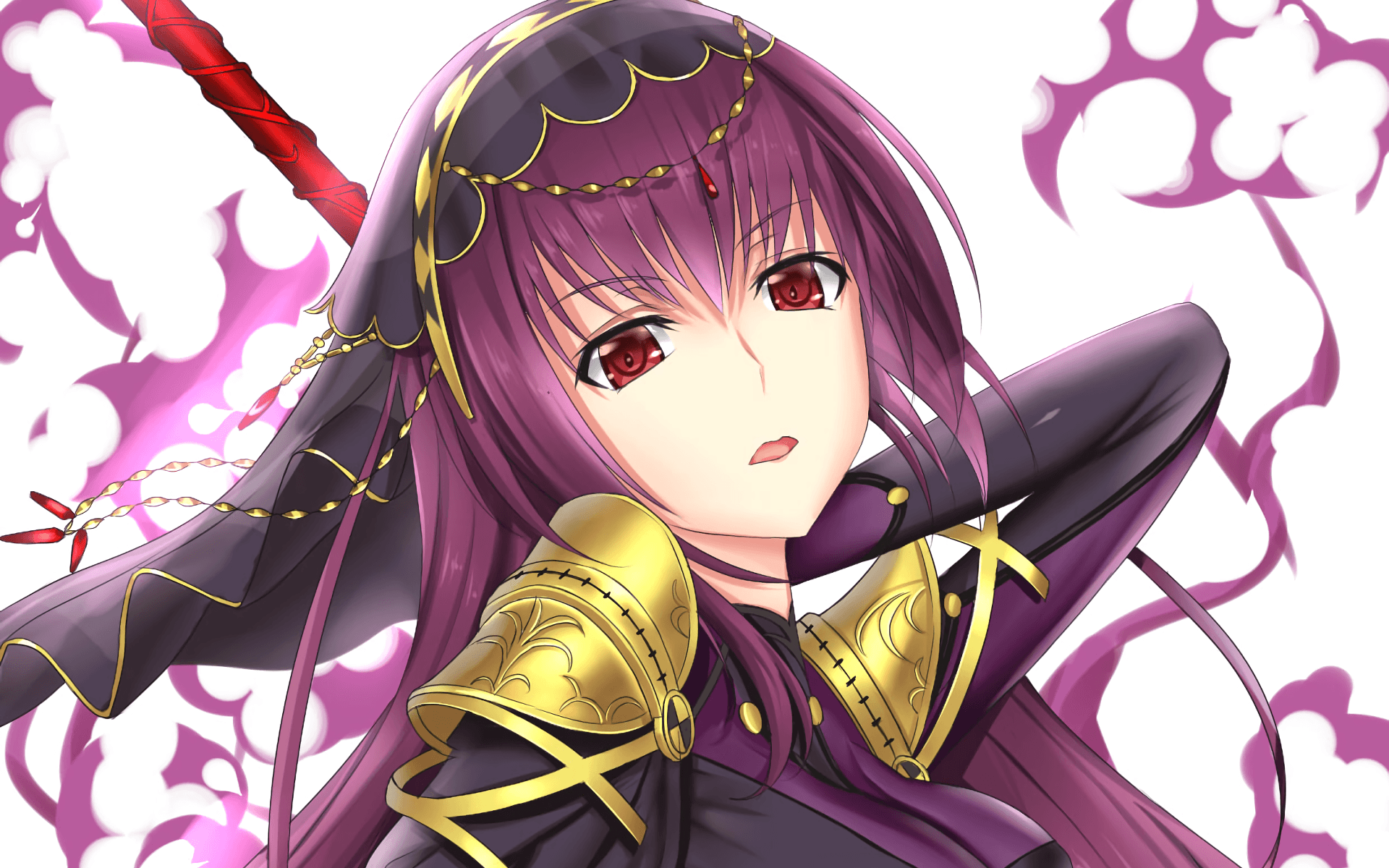 Download wallpaper Scathach, manga, Fate Grand Order, purple hair