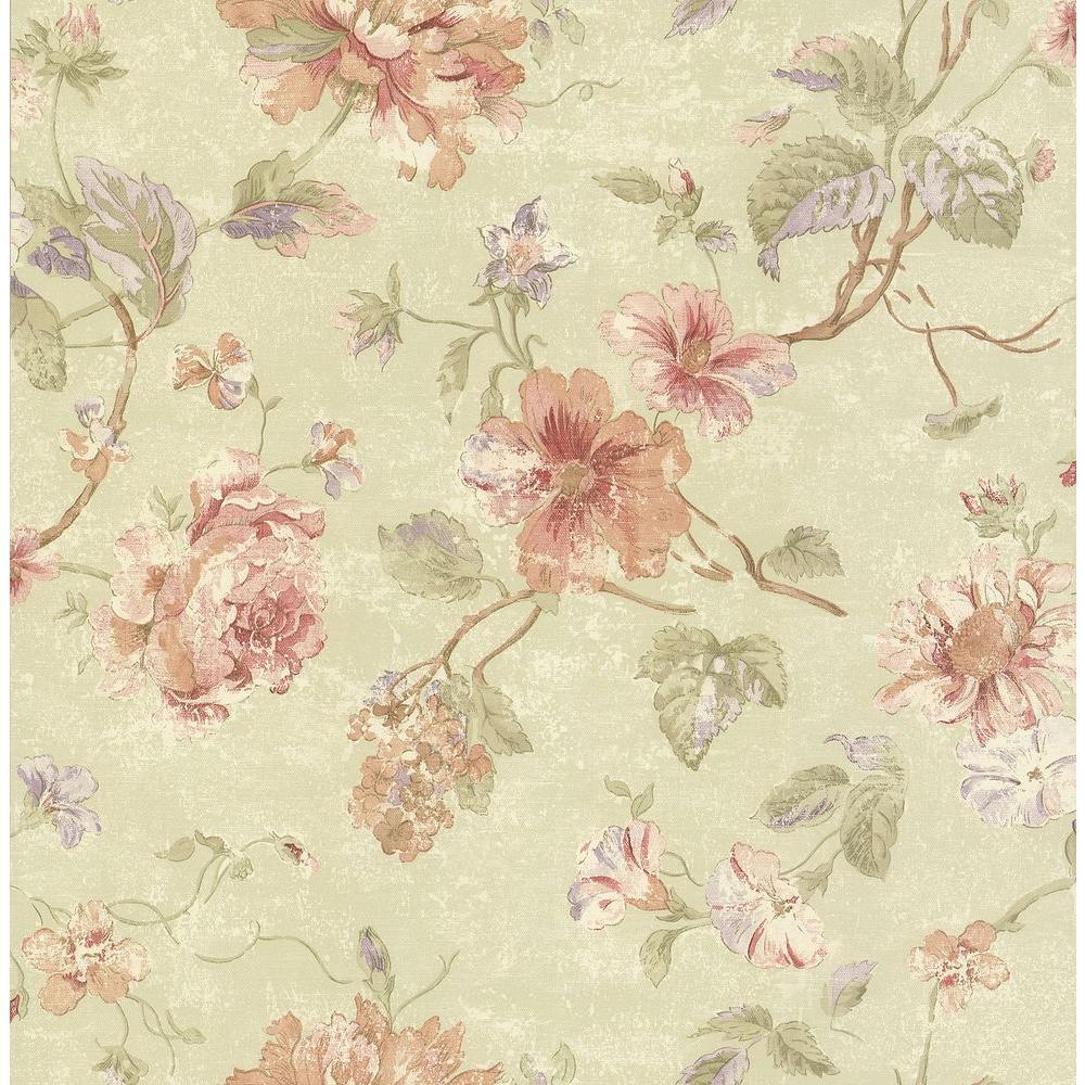 Brewster Madison Green Rose Floral Wallpaper Sample 282 64025SAM