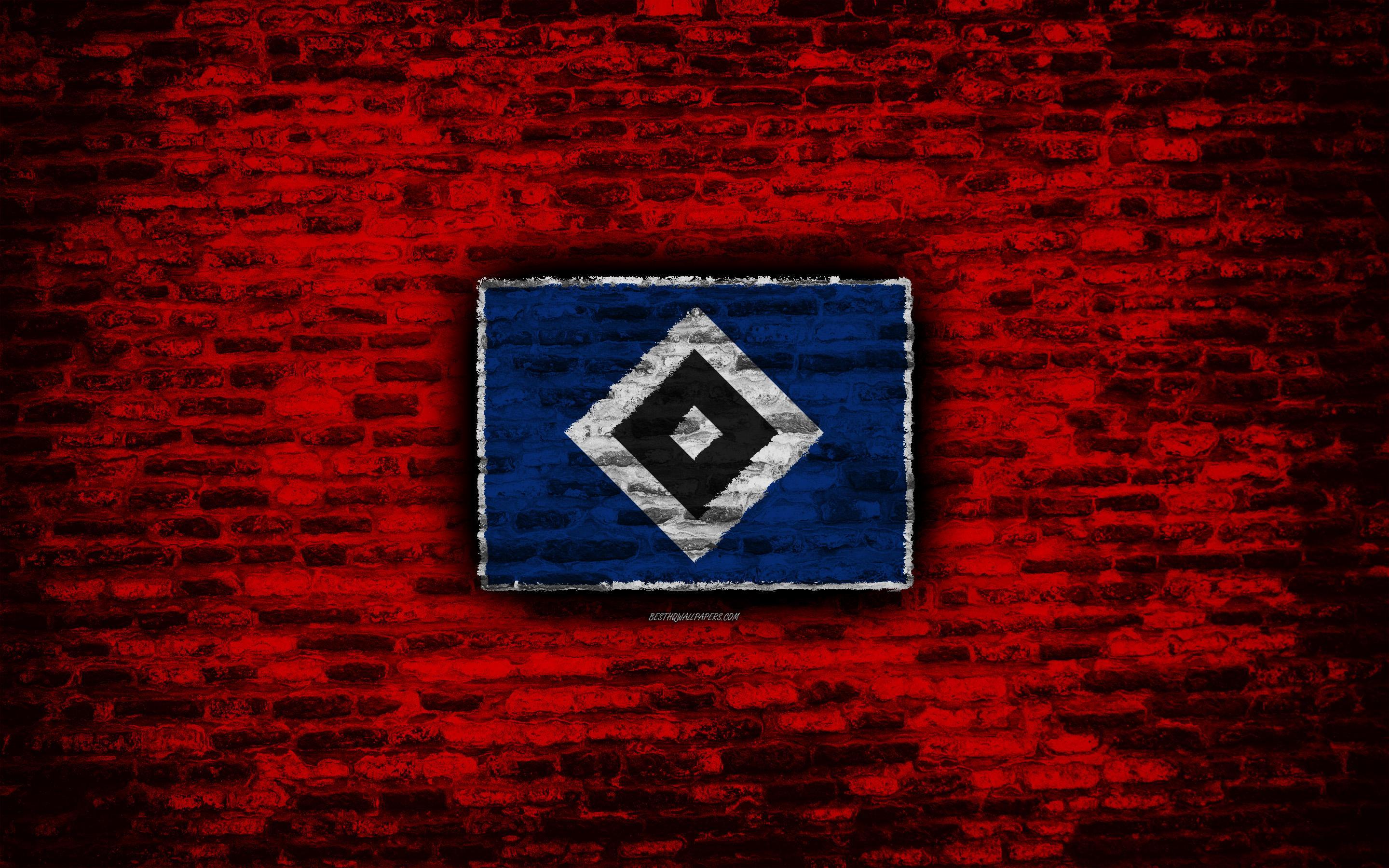 Download wallpaper Hamburg FC, logo, red brick wall, Bundesliga 2