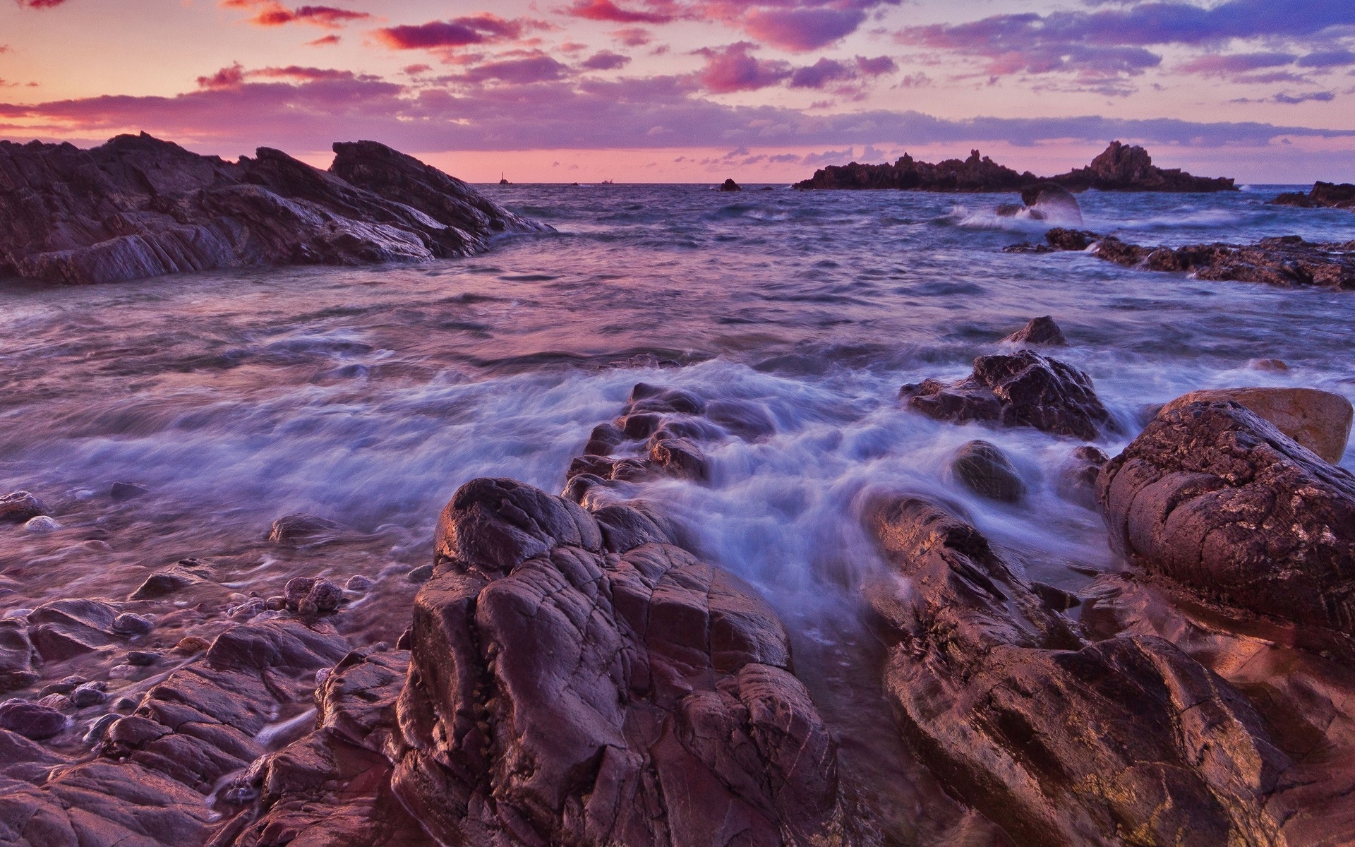 Wild Ocean Rocks Pink Sky wallpaper. Wild Ocean Rocks Pink Sky