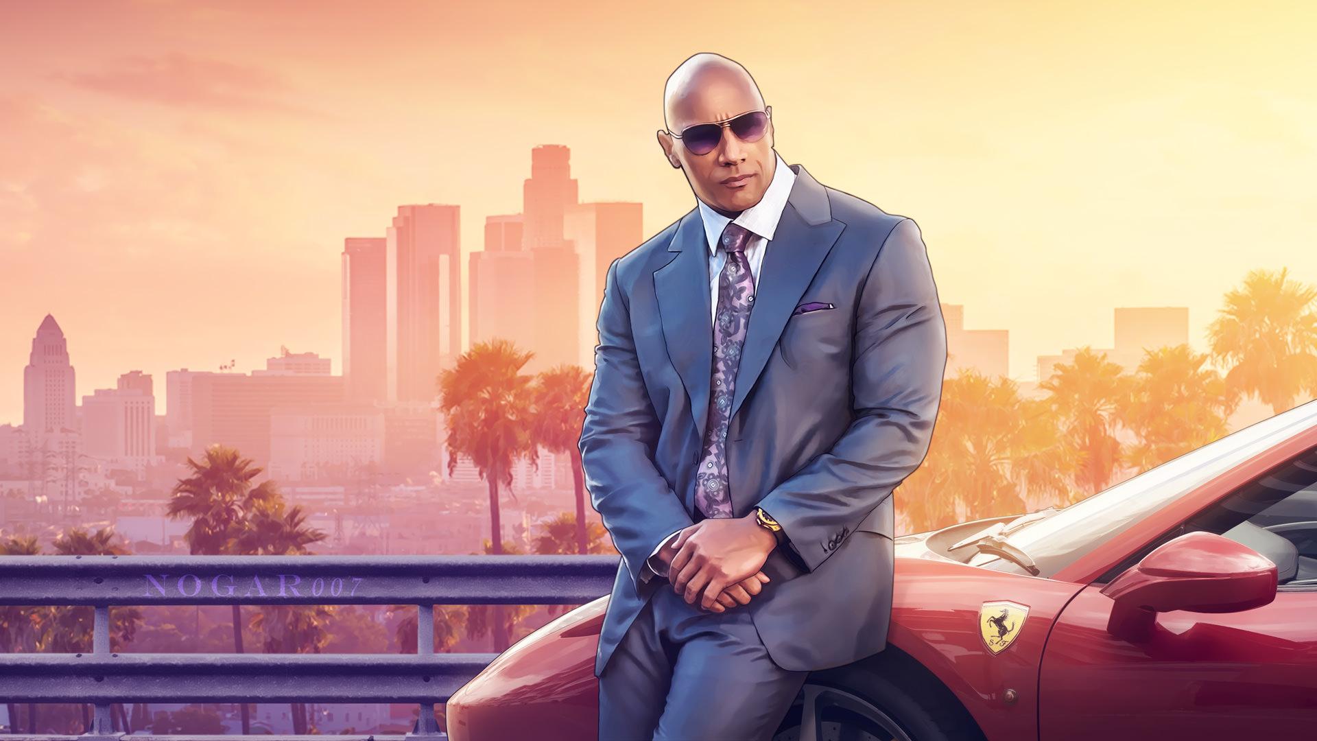 I made this wallpaper of the Rock as a GTAV character