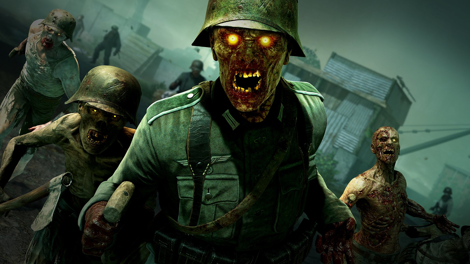 Zombie Army 4: Dead War gameplay shows four players stomping zombie