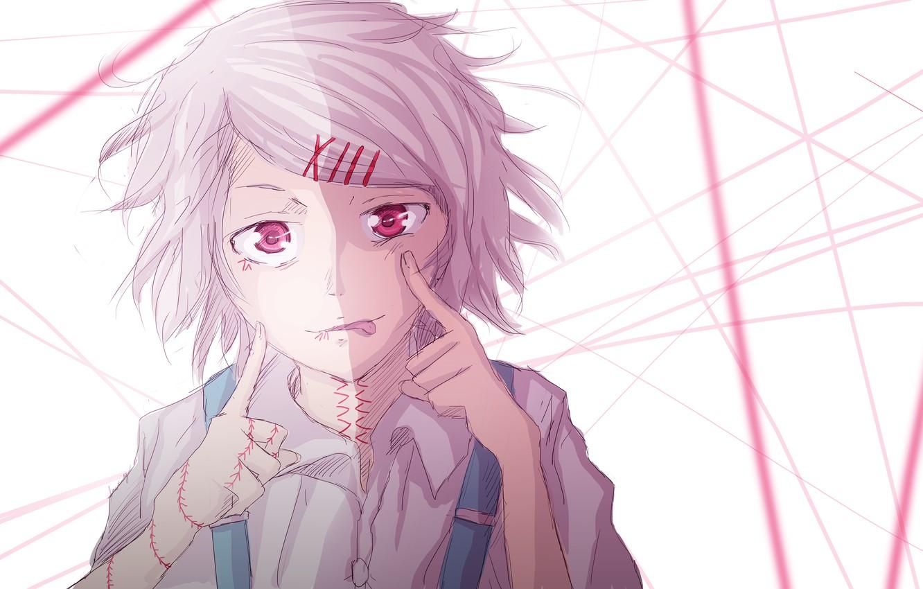 Wallpaper boy, cuts, red eyes, madness, gray, scars, stuck out his tongue, Tokyo monster, Tokyo Ghoul, Juuzou Suzuya image for desktop, section сёнэн