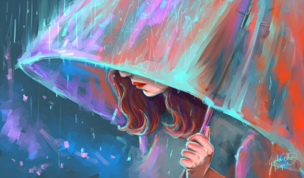 Girl umbrella Art rain wallpaperx1172