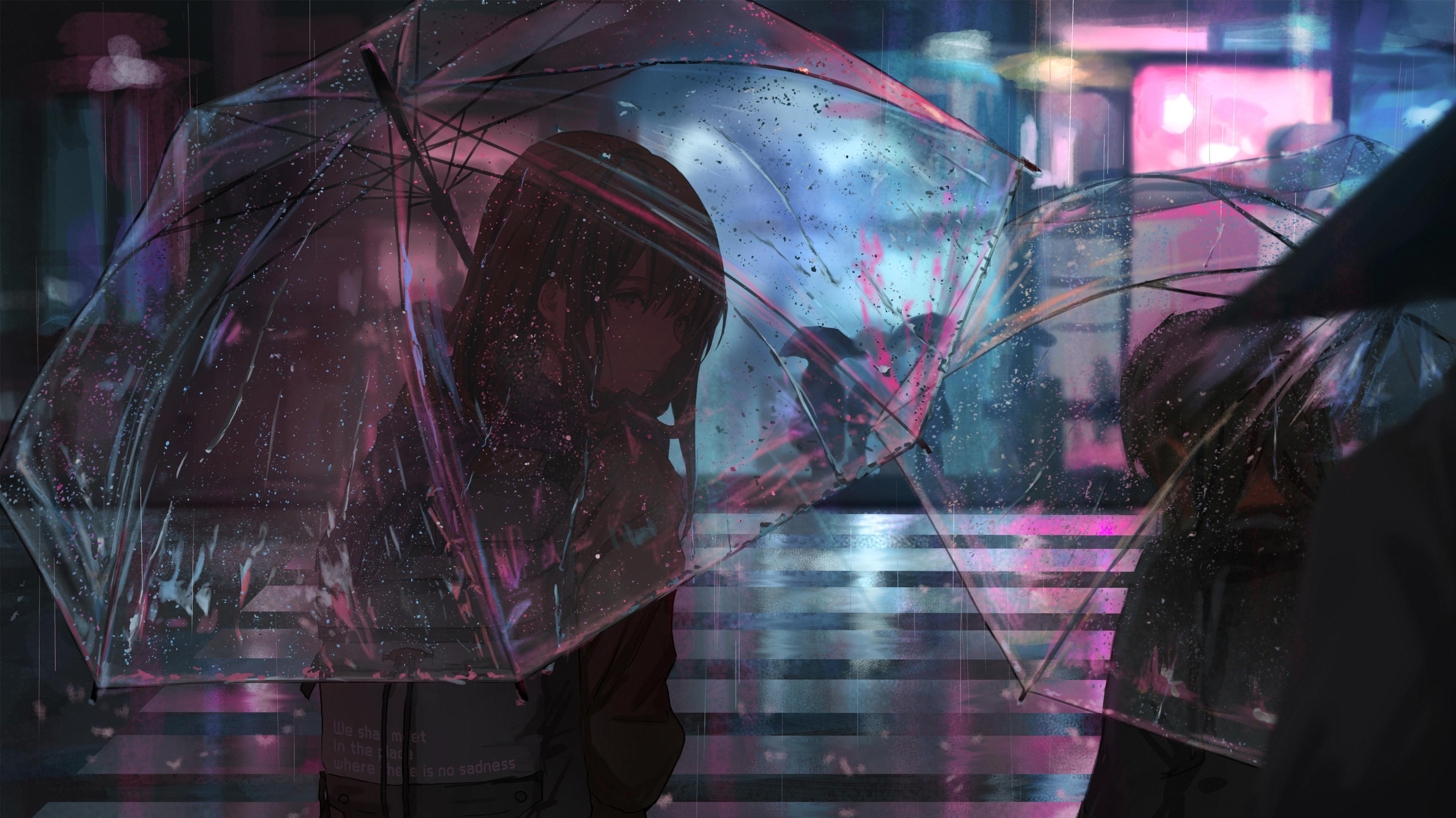 Anime Girl In Rain With Umbrella 4k, HD Anime, 4k Wallpaper, Image