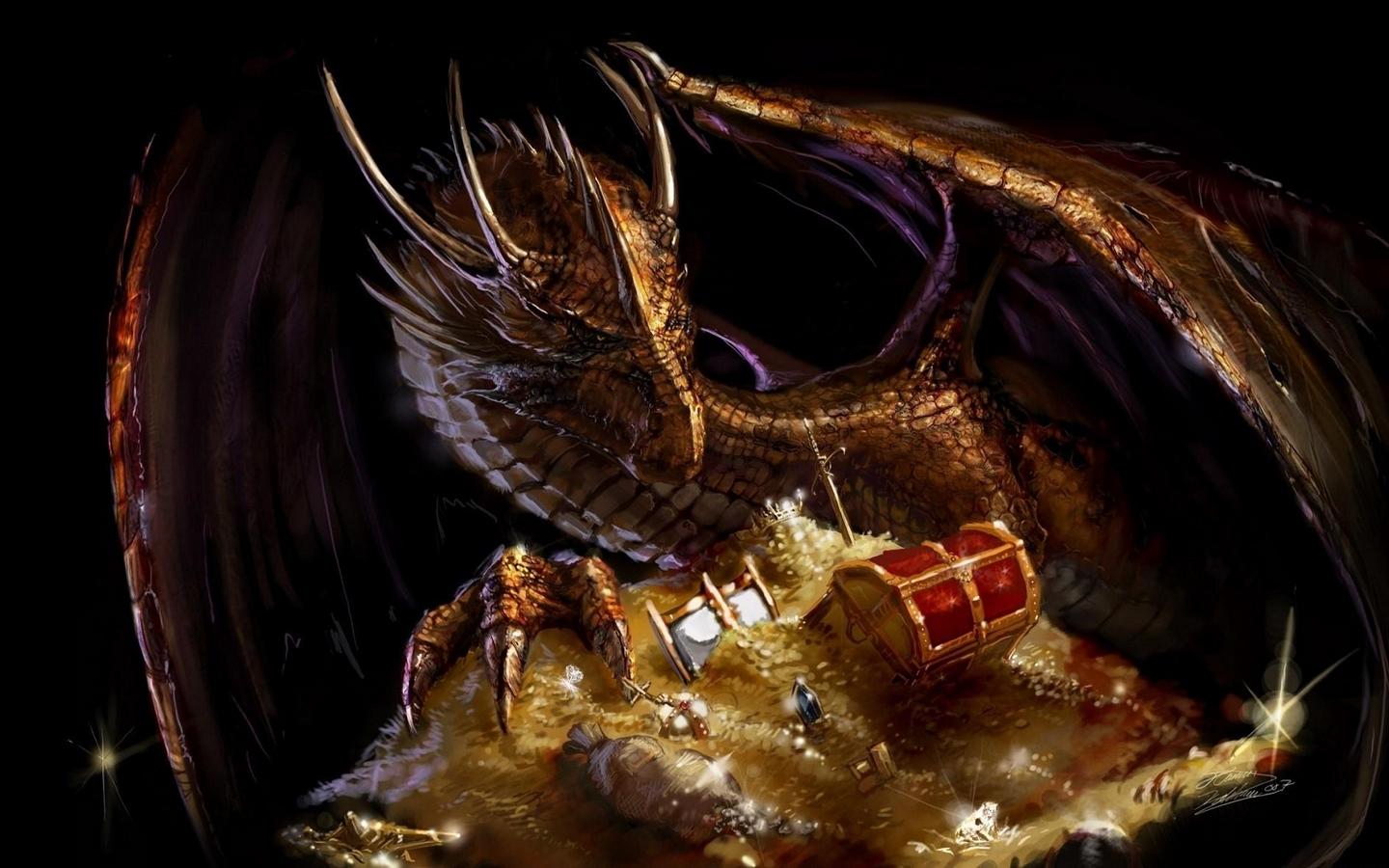 Download wallpaper 1440x900 dragon, treasure, gold widescreen 16:10
