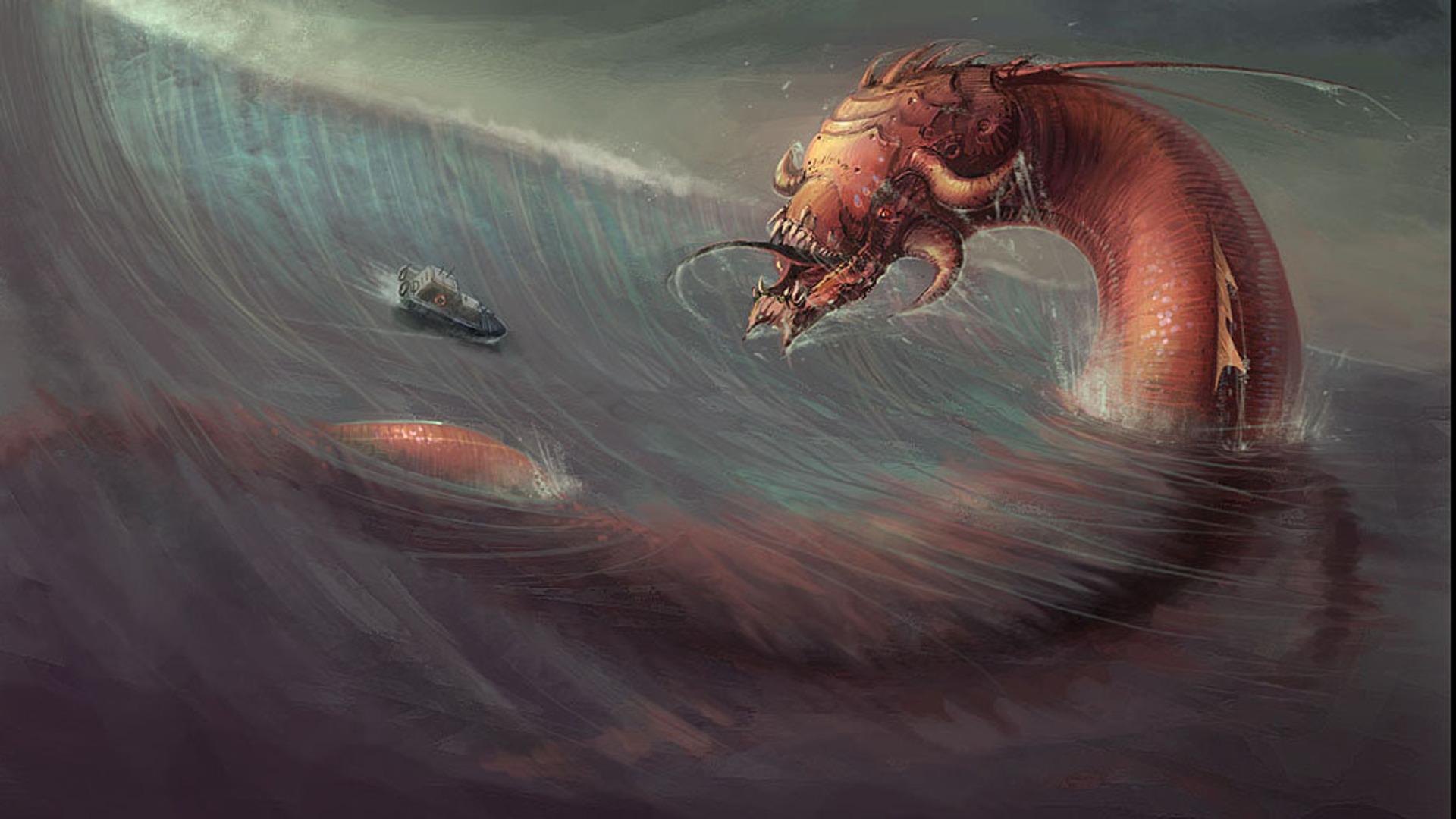 monsters, waves, Leviathan, artwork wallpaper