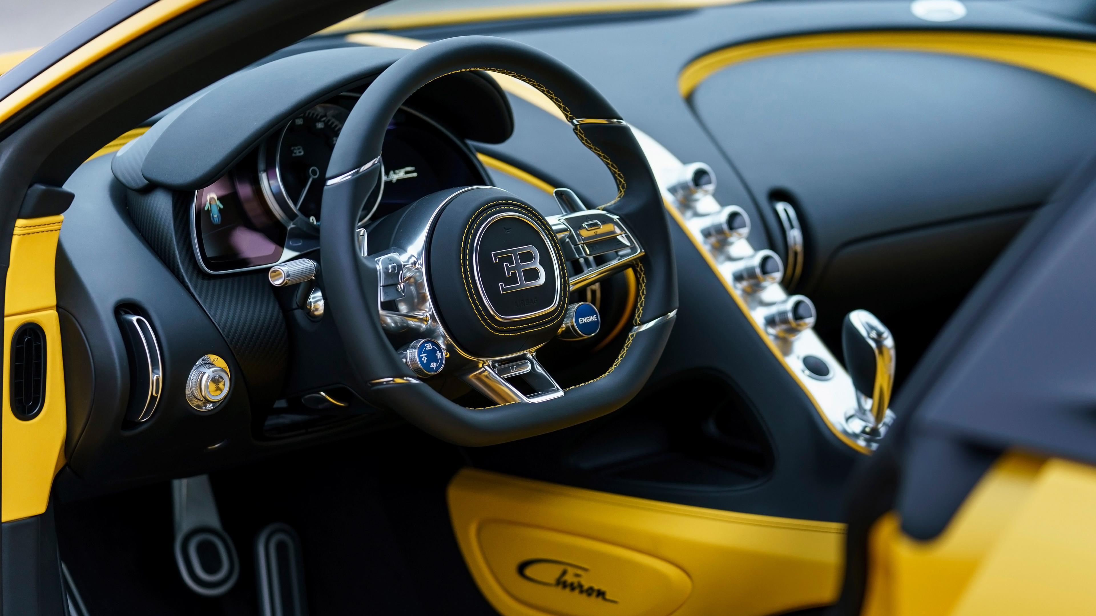 Bugatti Chiron Yellow and Black Interior Wallpaper. HD Car