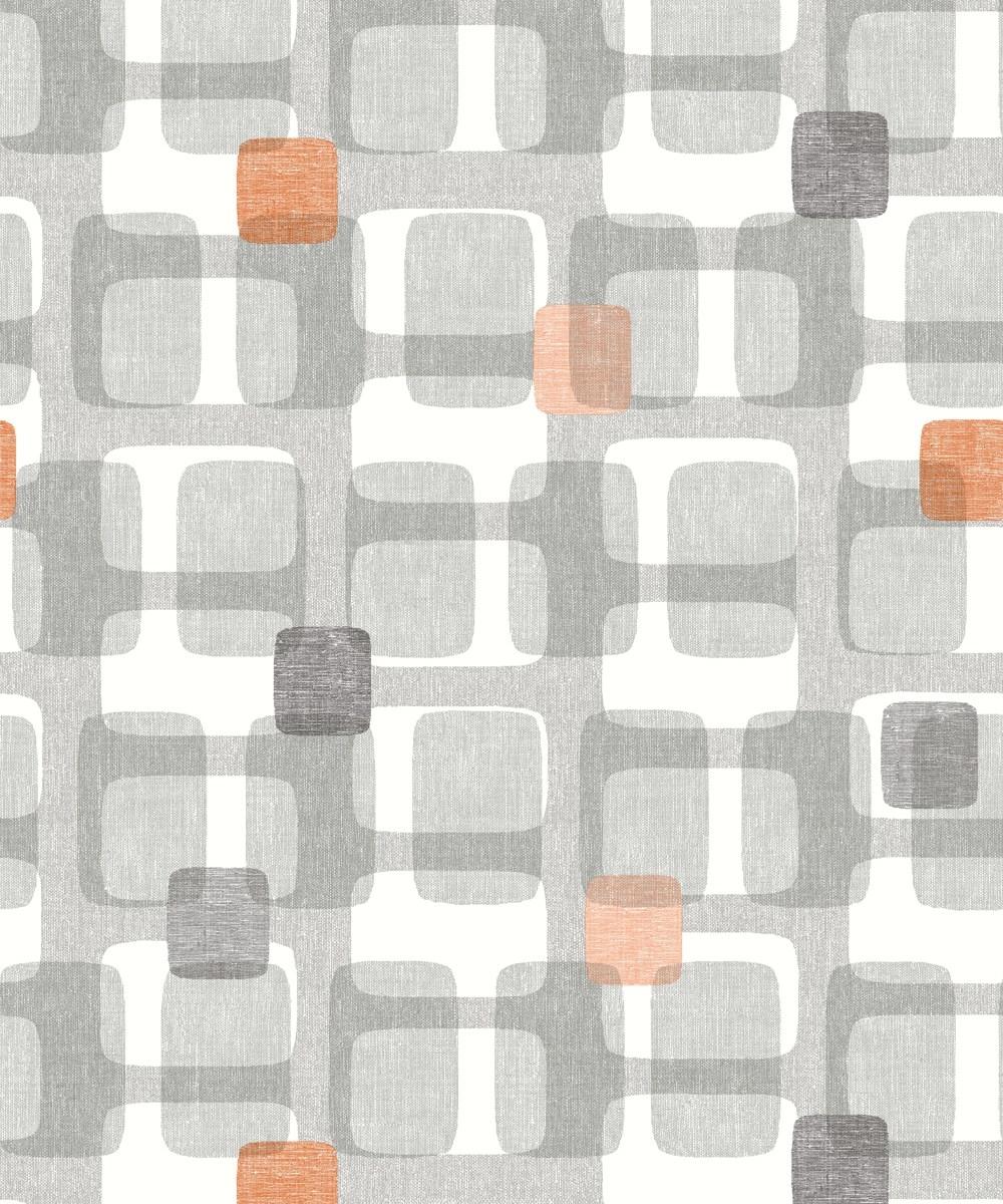 Retro House Block Orange Grey Wallpaper