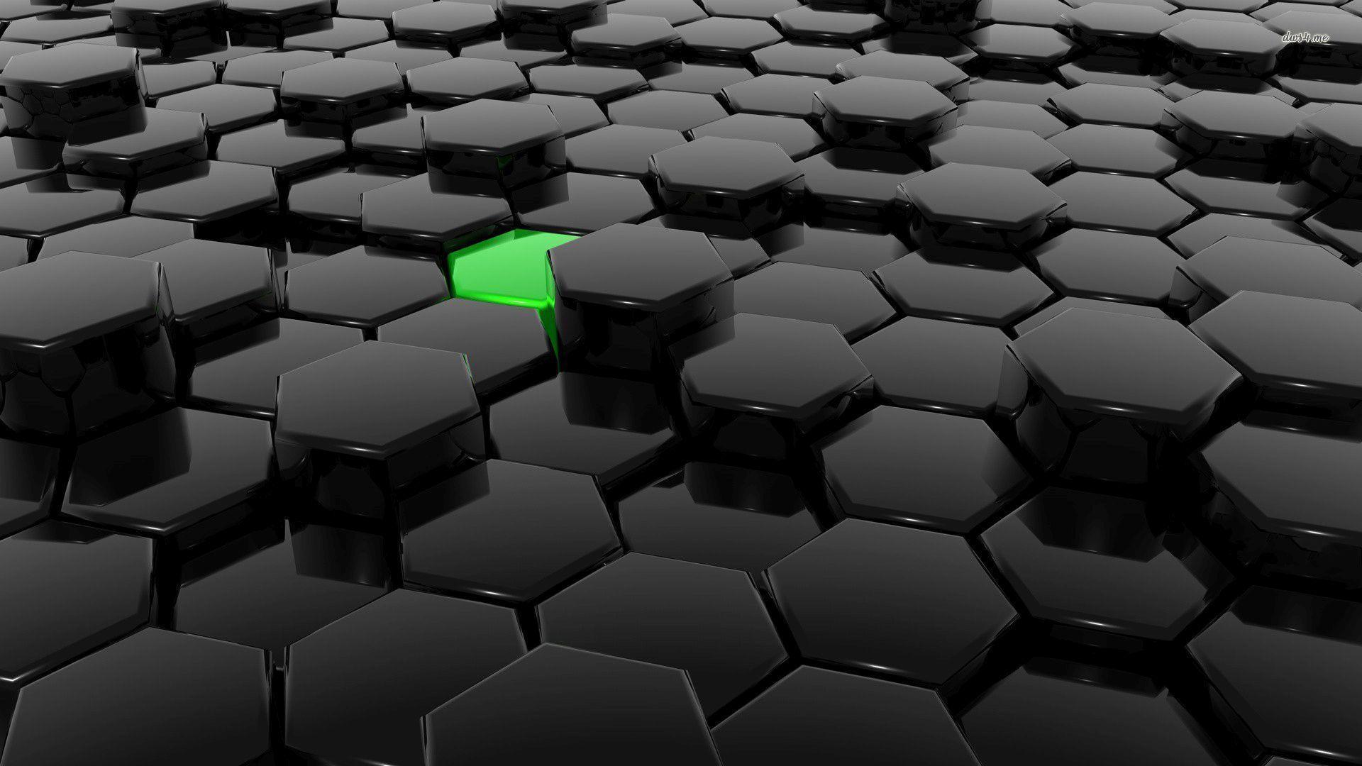 3D Block Wallpaper Black Hexagons Protecting The Green One Wallpaper 3D