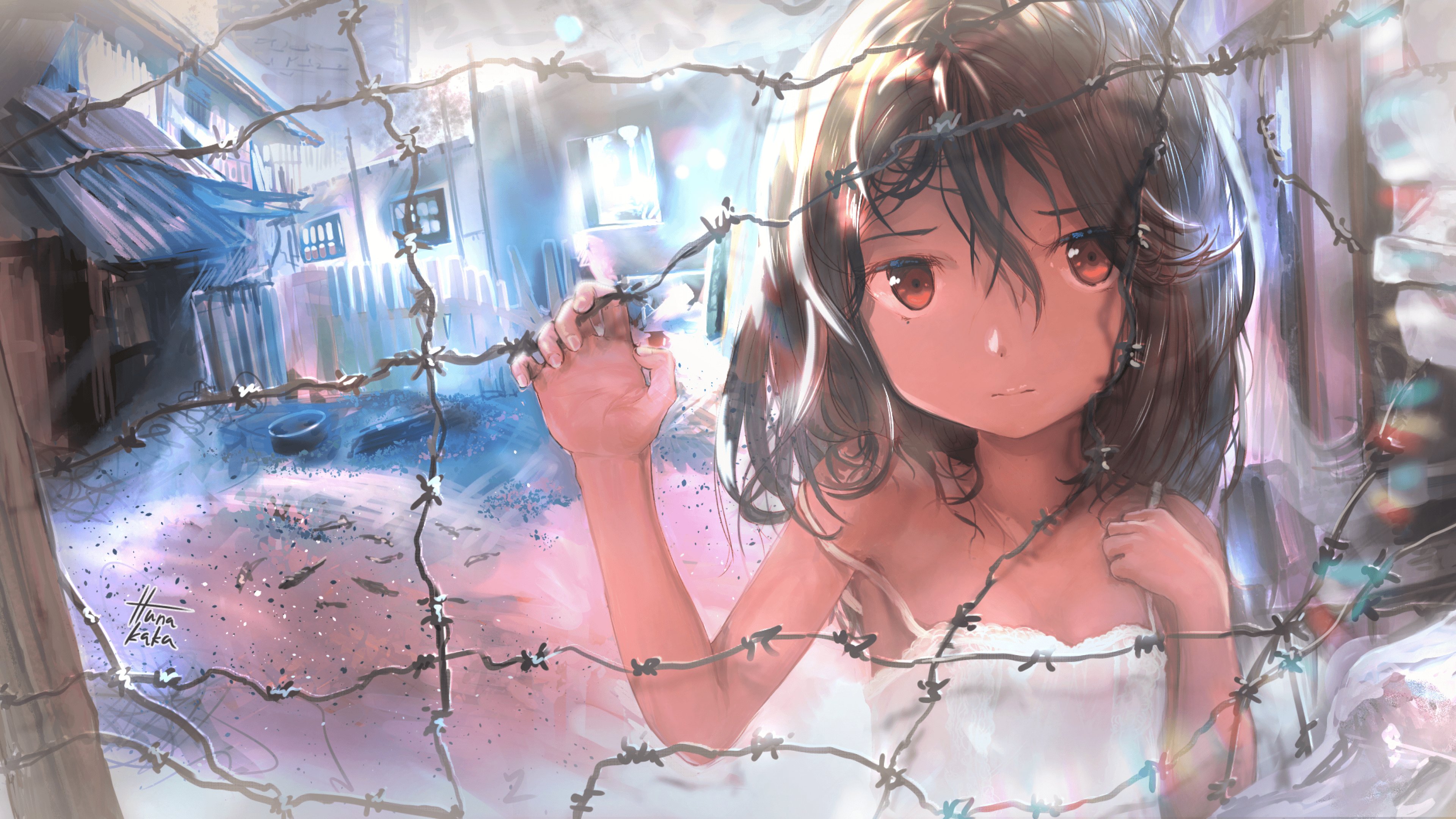 Download 3840x2160 Anime Girl, Fence, Sad Face, Poor Wallpaper
