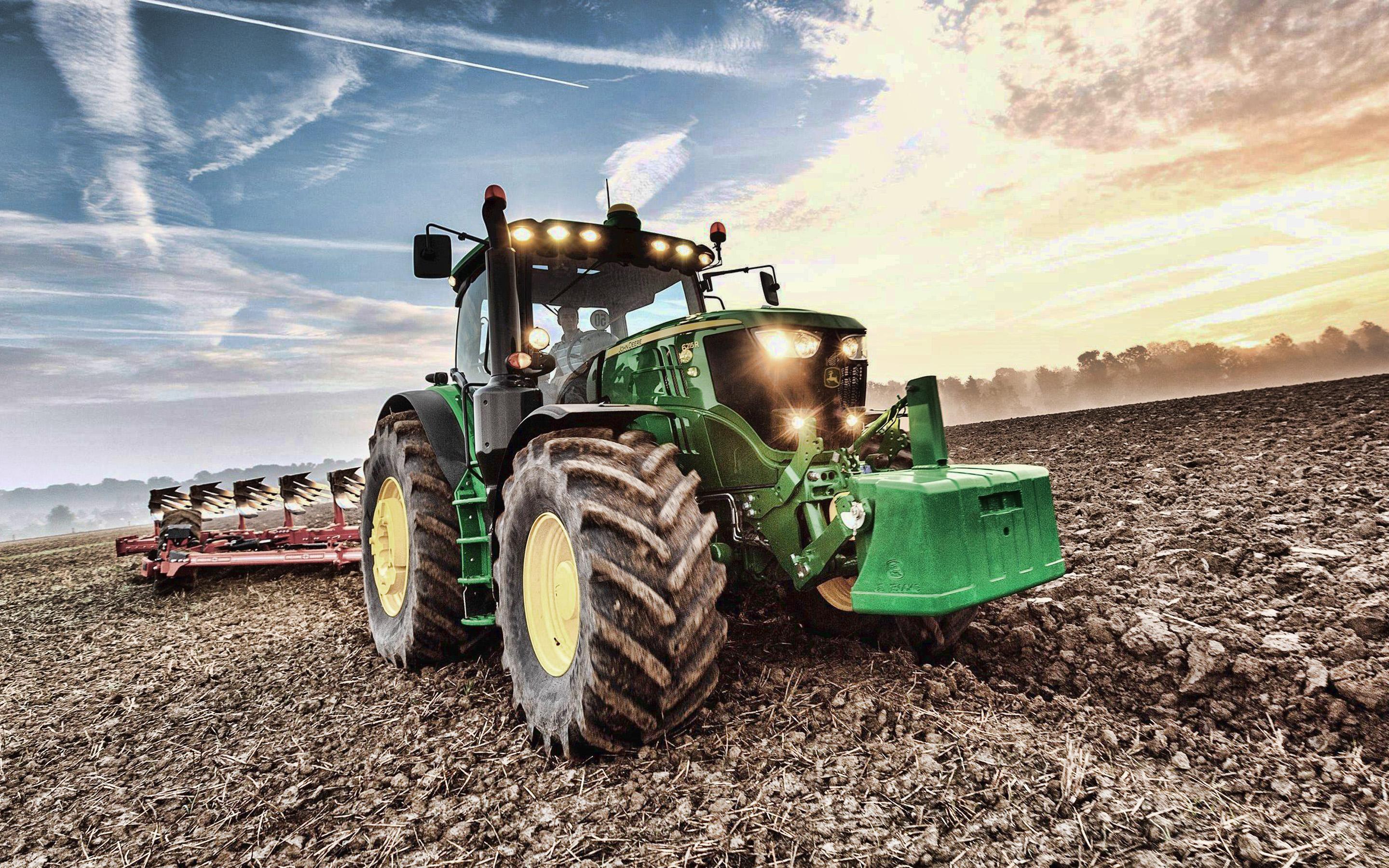 Download wallpaper John Deere 6155R, plowing field, 2019 tractors