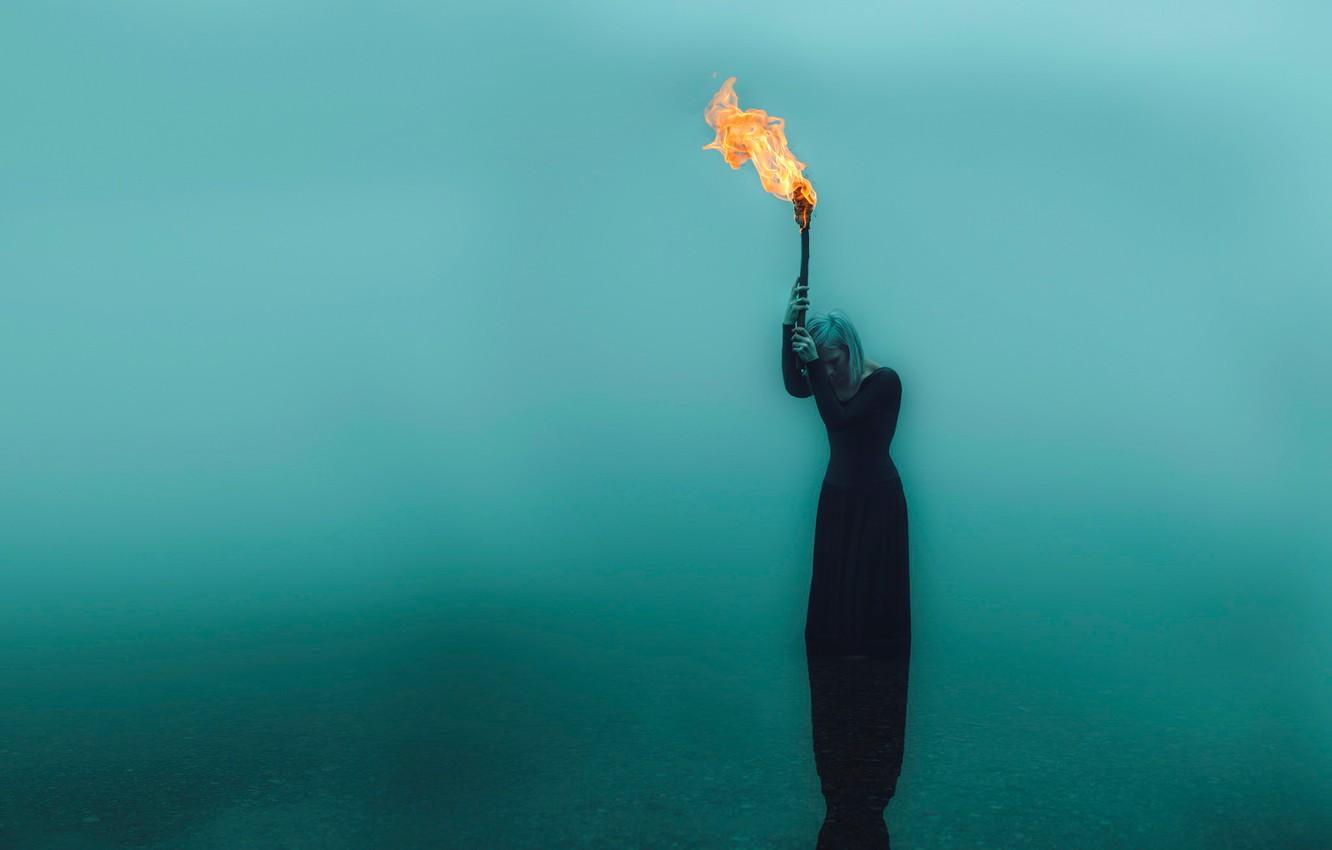 Wallpaper girl, torch, in the water, Kindra Nikole, forsaken flame