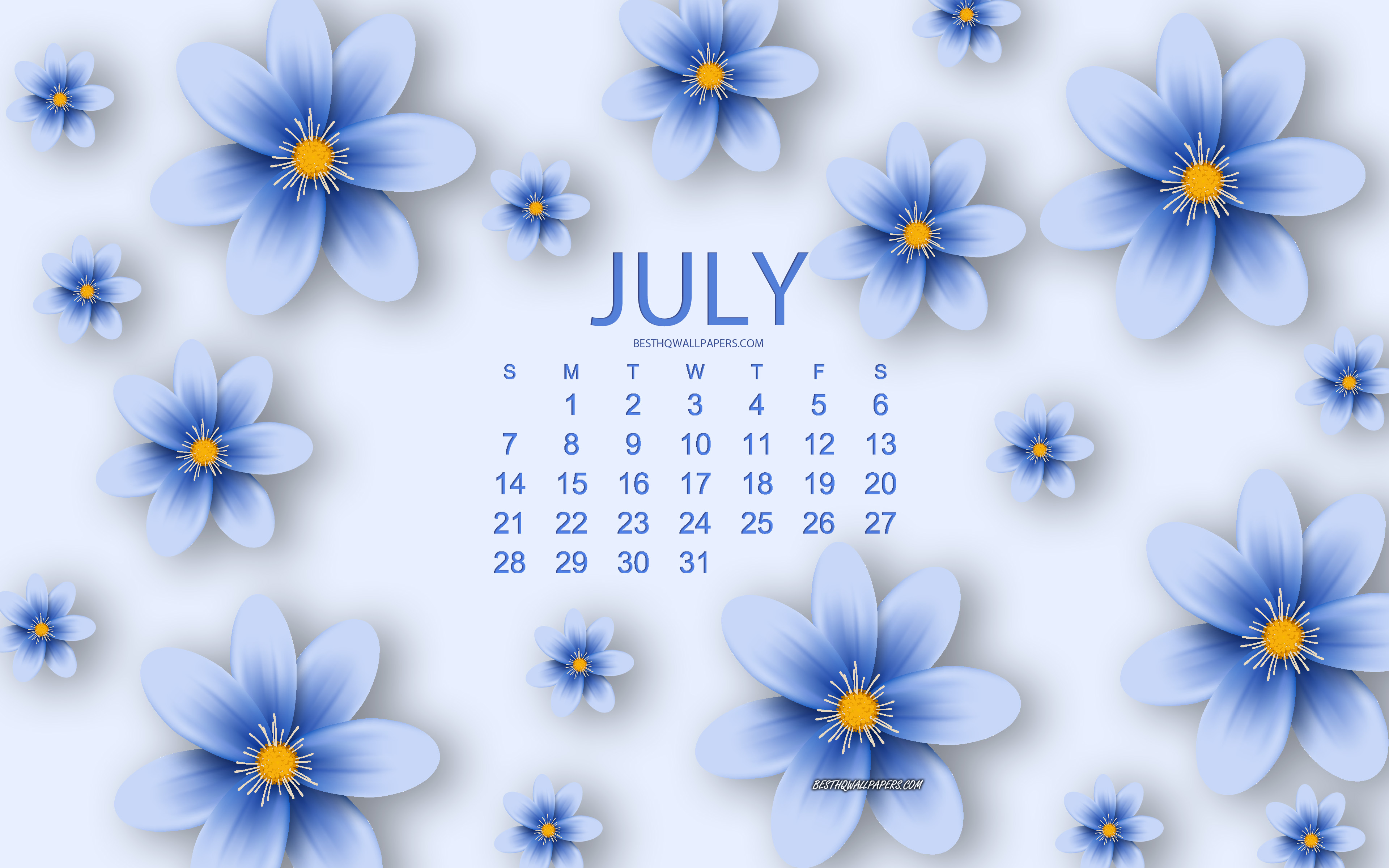Floral July 2019 Wall Calendar