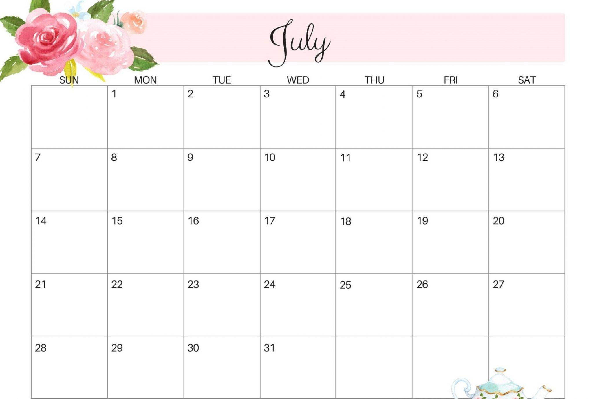 Cute July 2019 Calendar Wallpaper For Desk. Floral July Calendar