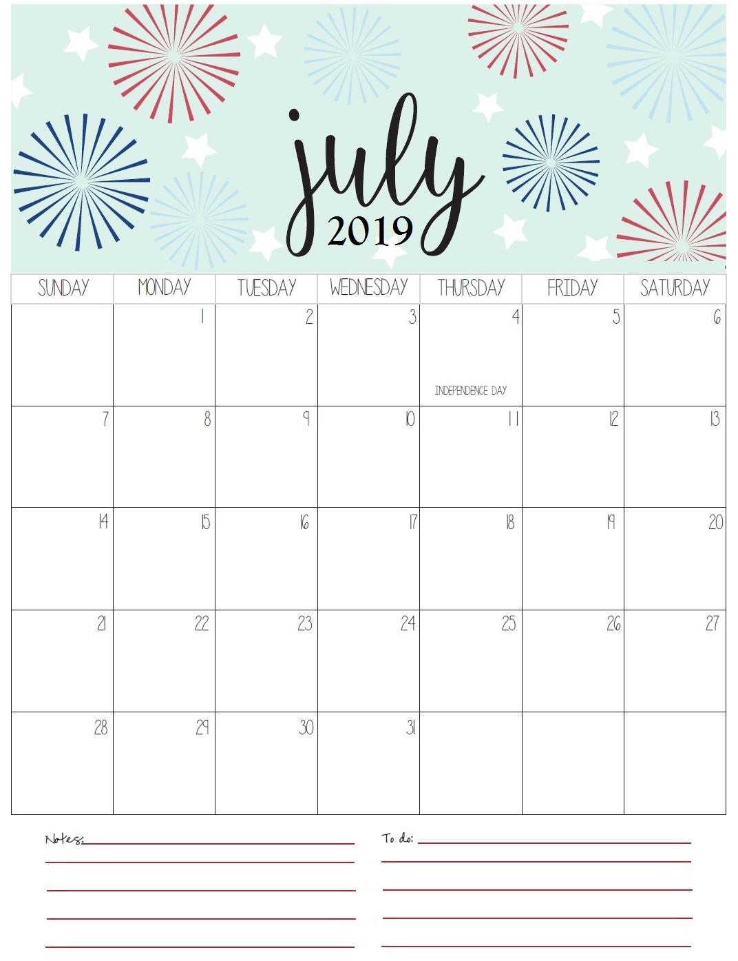 July 2019 Calendar Printable With Holidays