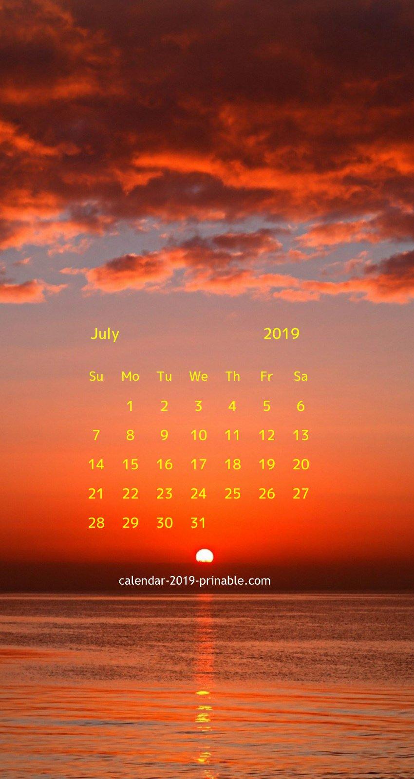 July 2019 iPhone Calendar Wallpaper. Calendar 2019 Printable