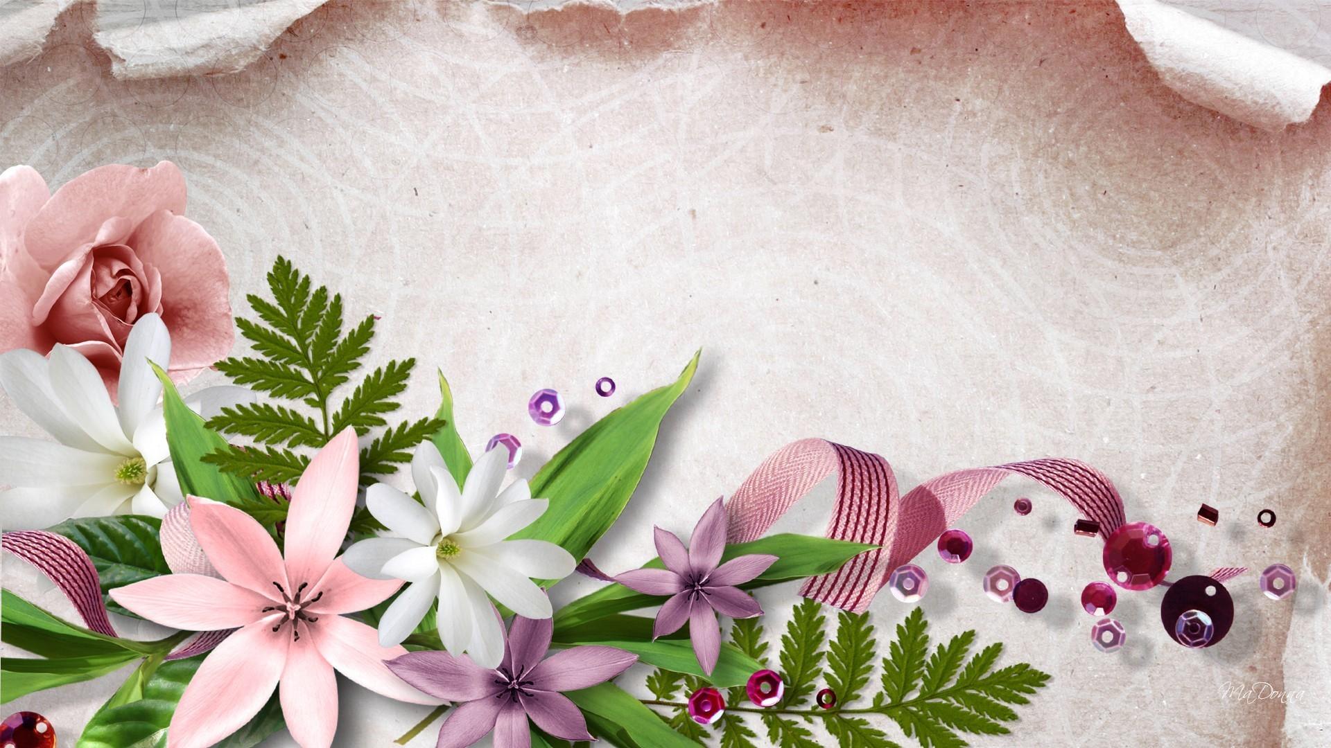 Flowers beads and ribbon wallpaper. PC