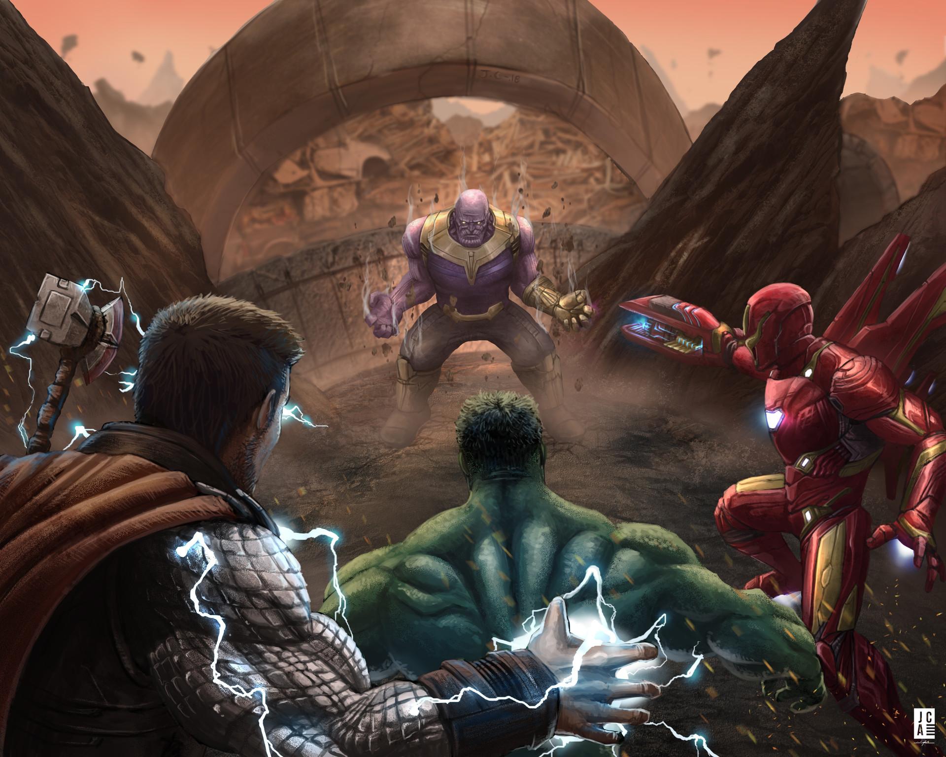 The Big 3 Vs Thanos, HD Superheroes, 4k Wallpaper, Image