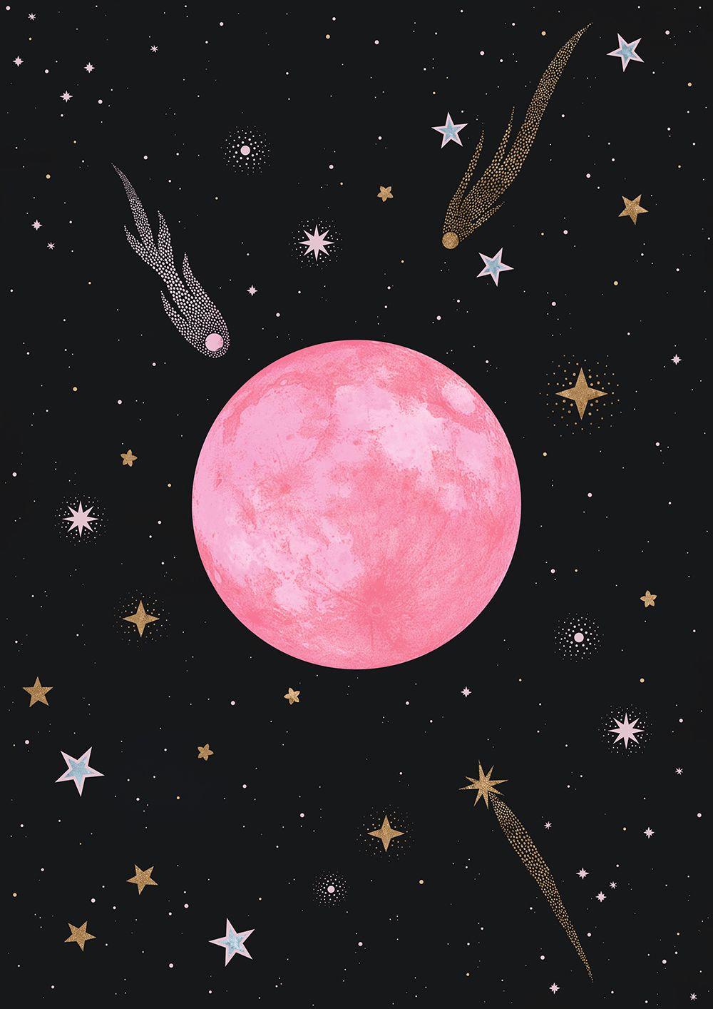 Carly Watts Illustration: Strawberry Moon #space #moon #illustration