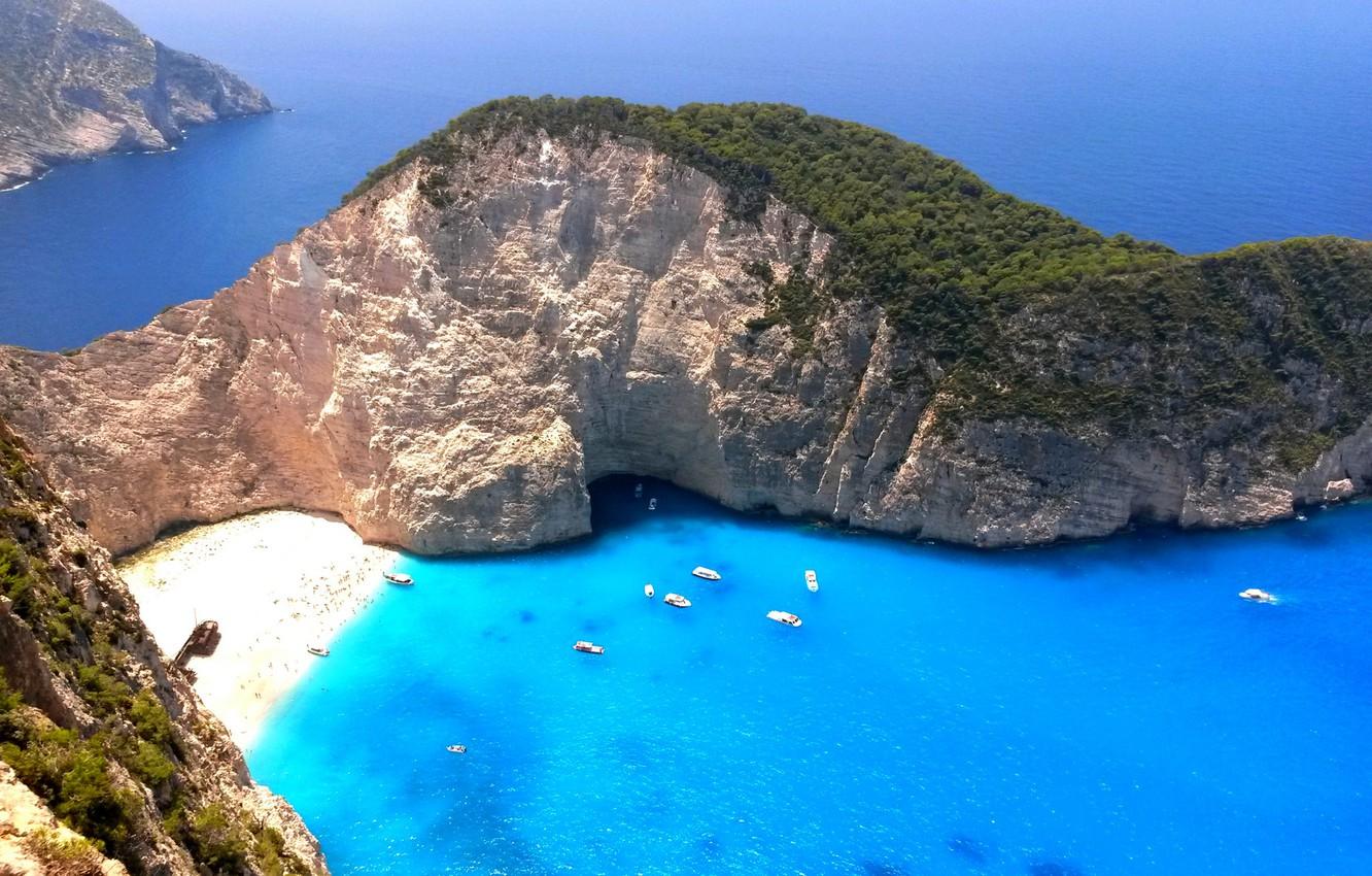Wallpaper beach, rocks, island, yachts, boats, Greece, The Ionian
