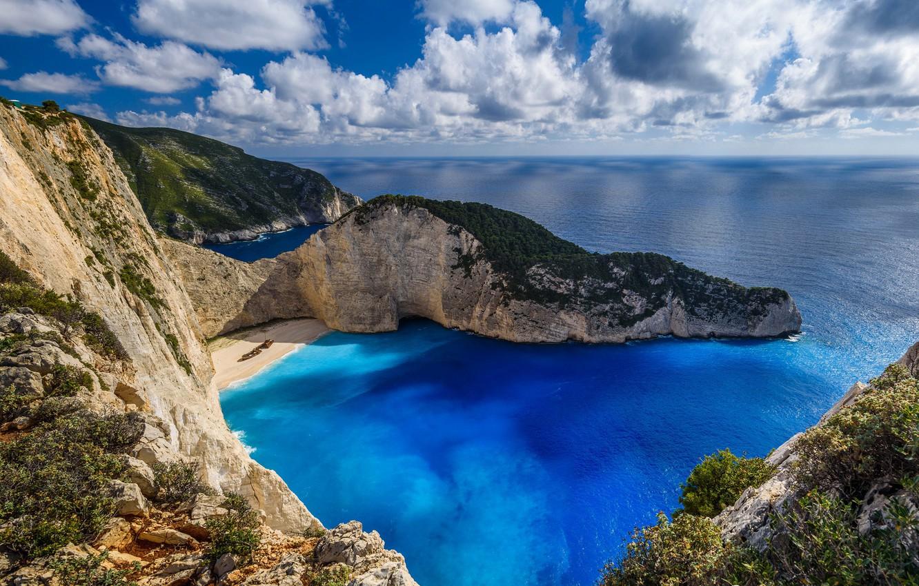 Wallpaper beach, rocks, island, Greece, The Ionian sea, Zakynthos, Shipwreck image for desktop, section пейзажи