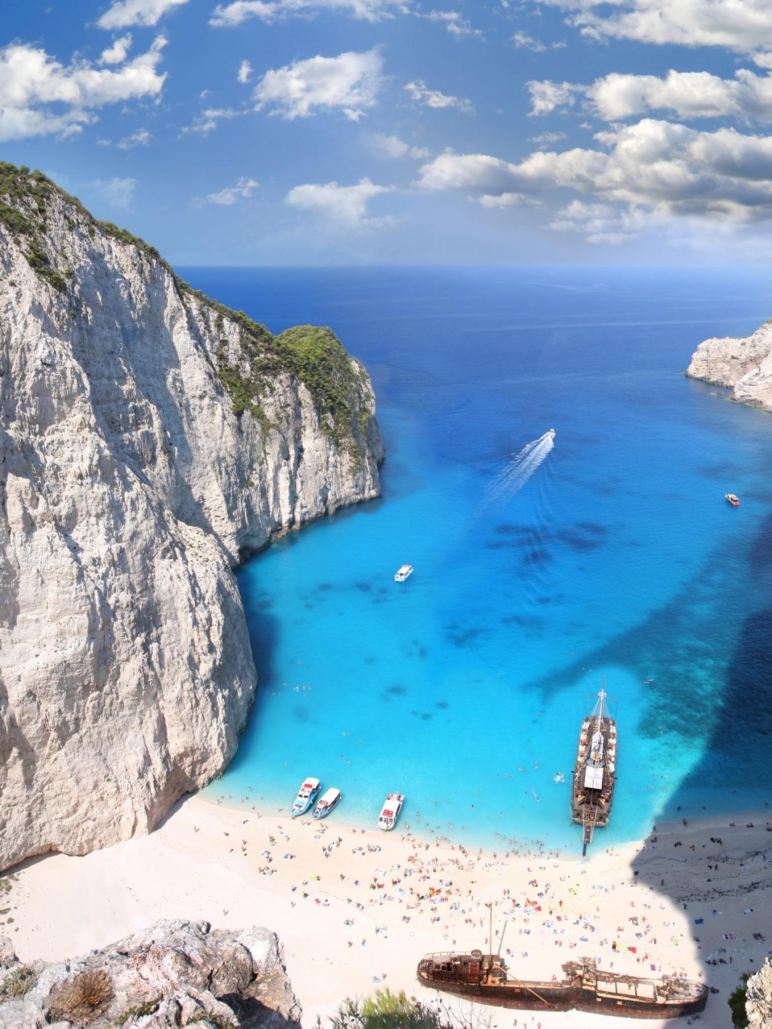 Download 1536x2048 Zakynthos, Greece, Mountains, Blue Ocean, Beach