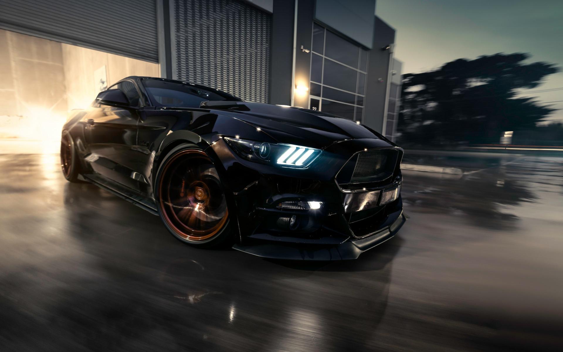 Download wallpaper Ford Mustang, black sports coupe, tuning Mustang