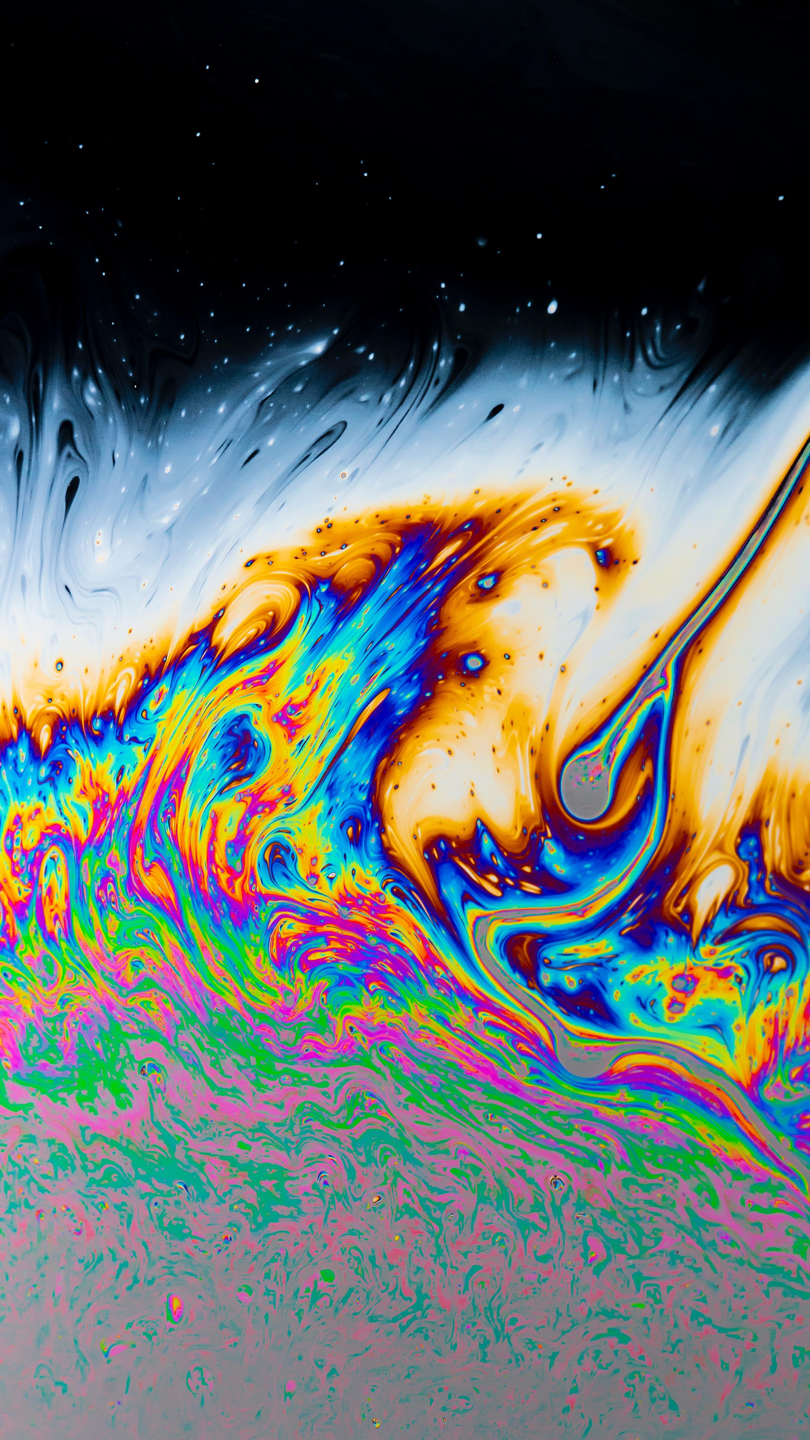 Download wallpaper 2716x4829 fluid, stains, lines, spots, colorful