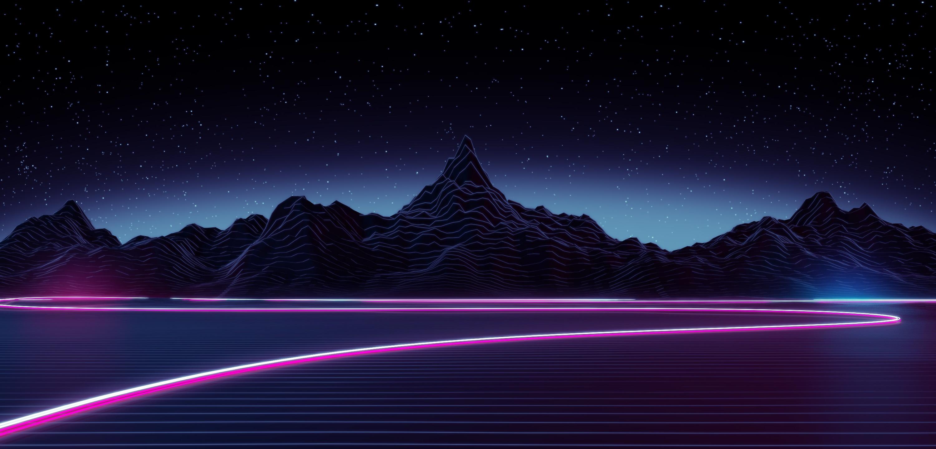 Graphics, Neon, Sky, Mountains, Space, Stars, Night, Music, Synthpop