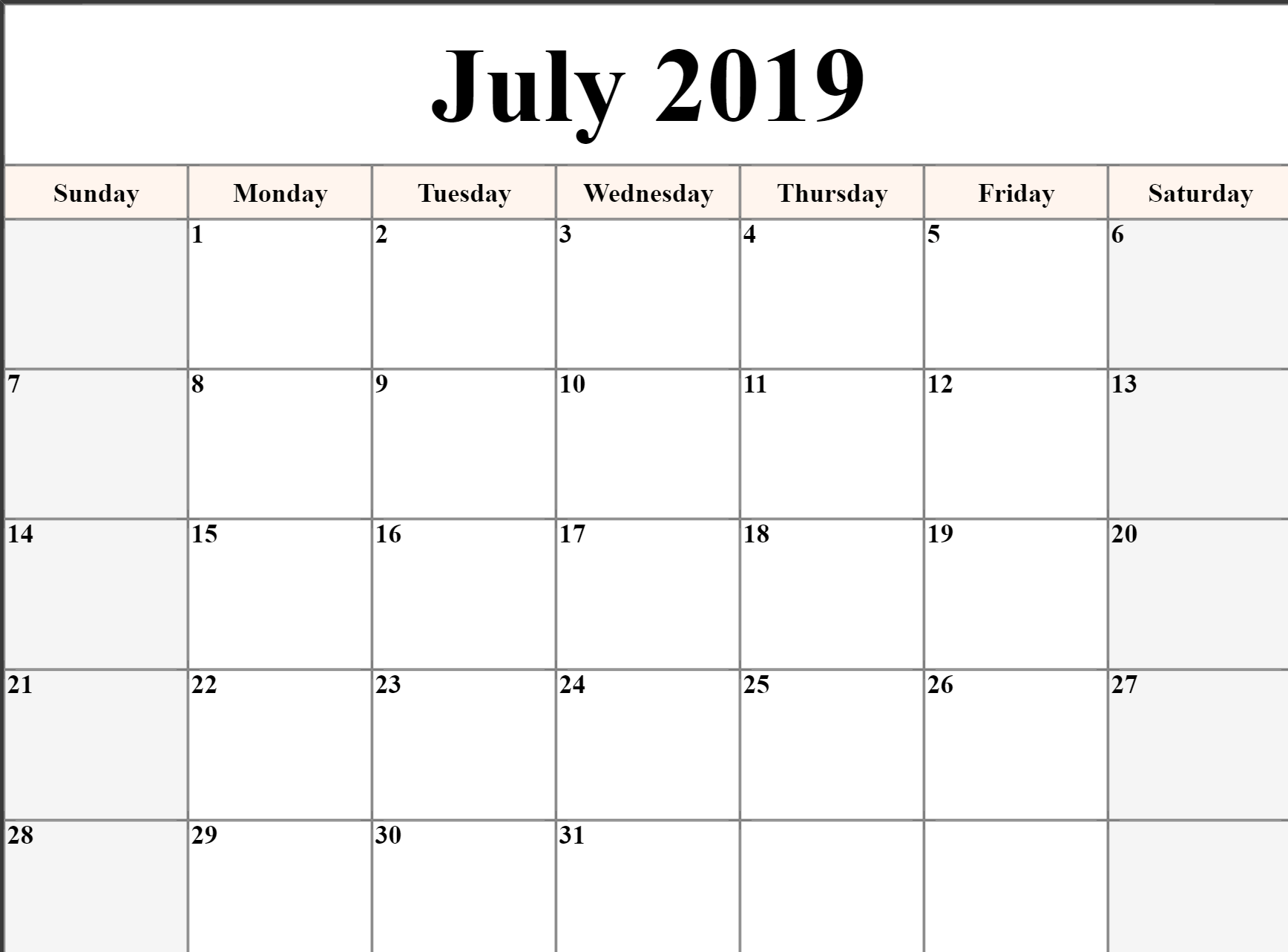 Free Printable July 2019 Calendar Download Printable Calendar