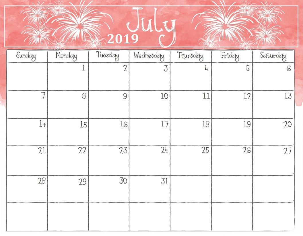 July 2019 Printable Calendar Word, PDF And JPG Printable