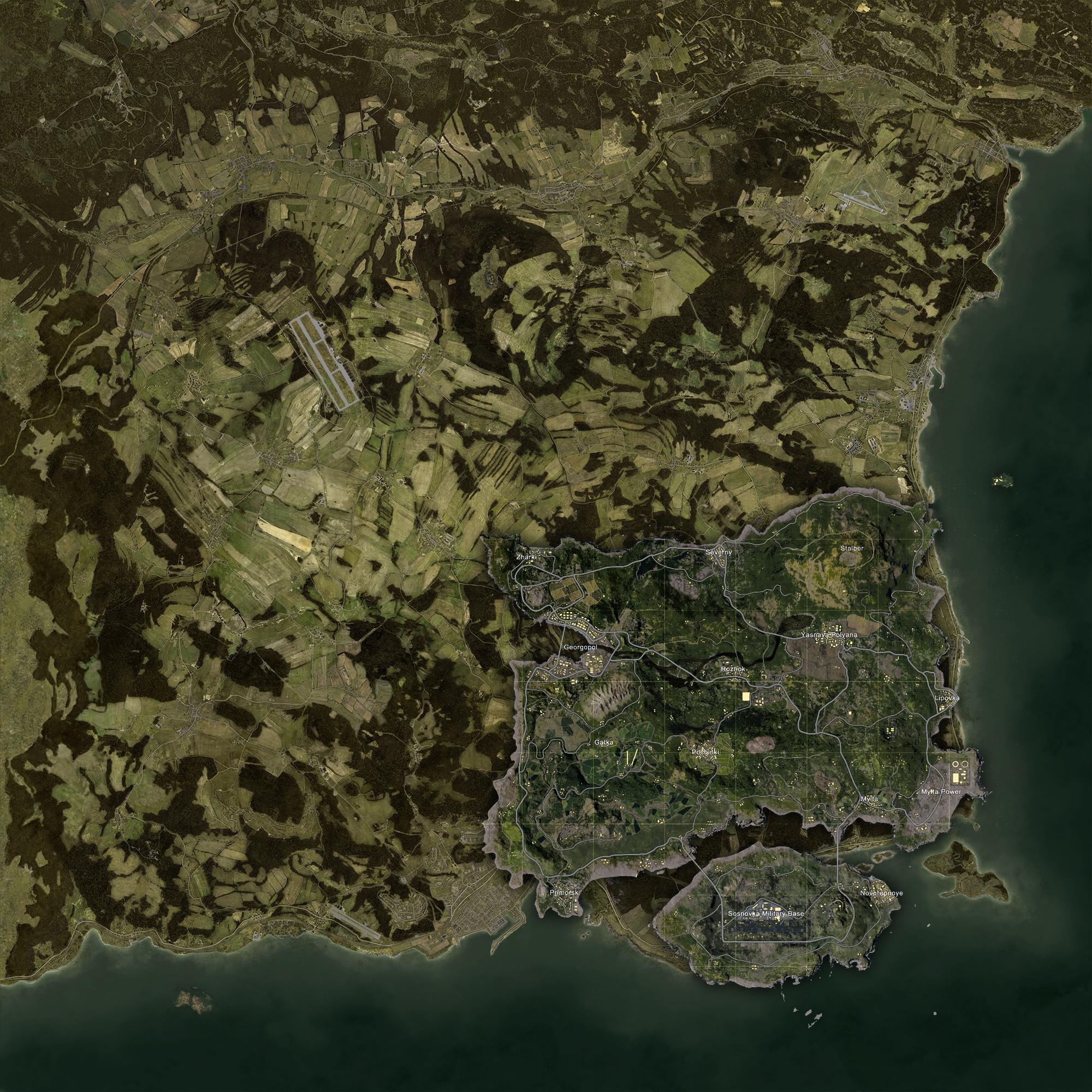 DayZ Chernarus+ vs PU Battlegrounds Size Comparison