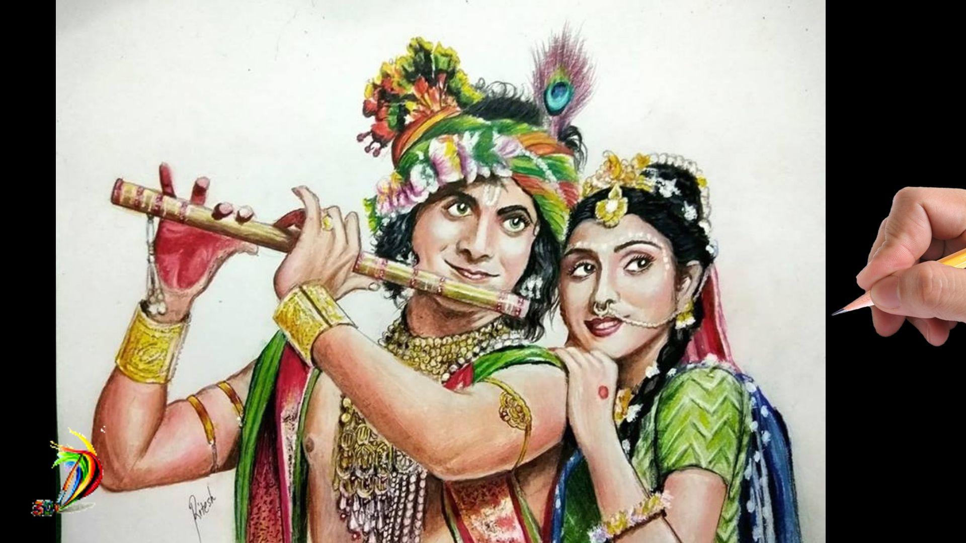 Realistic drawing of Radha Krishna of Star Bharat TV serial