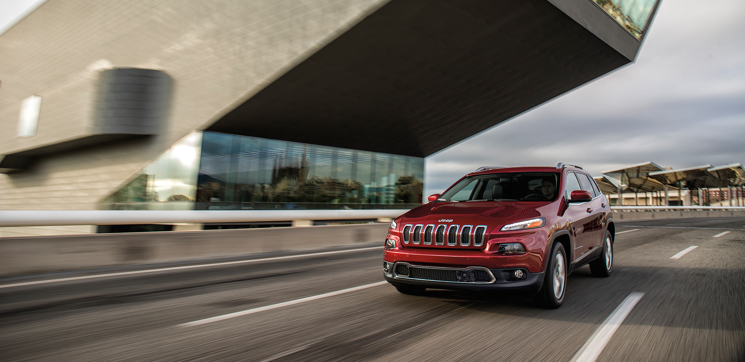 Jeep Cherokee red color background city 4k HD wallpaper