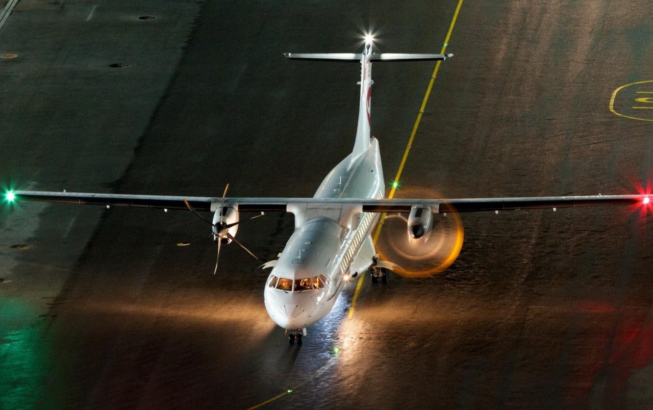 ATR 72 On Landing Strip Wallpaper. ATR 72 On Landing Strip Stock