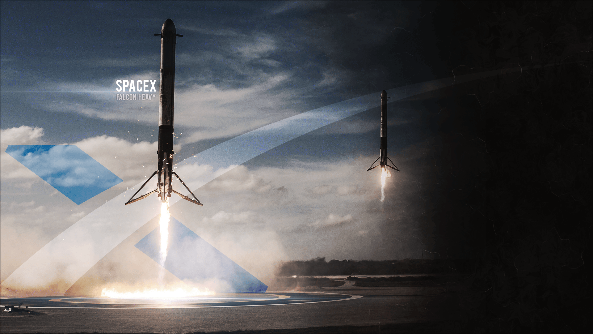 Wallpaper I made of the Falcon Heavy side boosters landing
